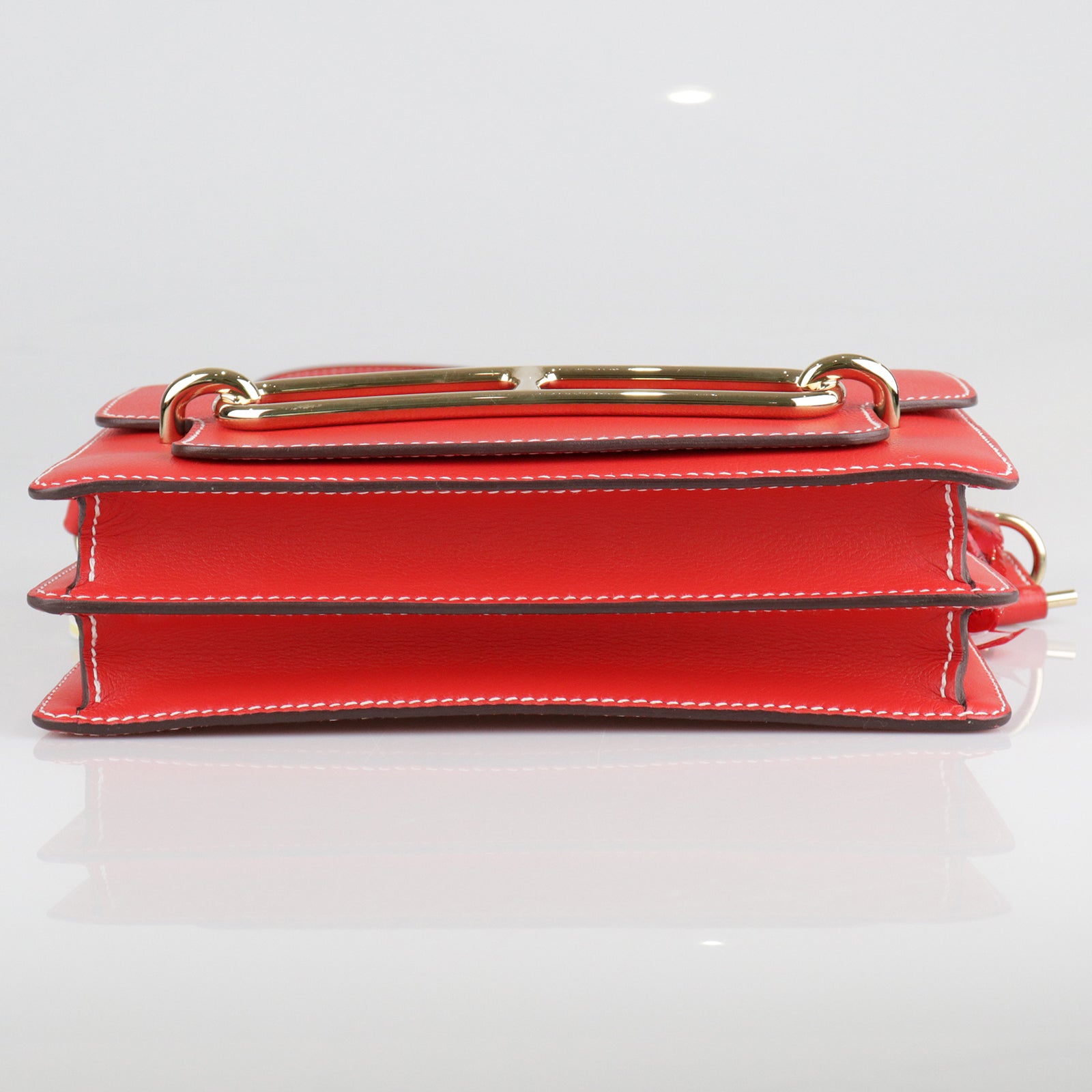HERMES Evercolor Leather Roulis 23 Gold Buckle Shoulder Bag Red