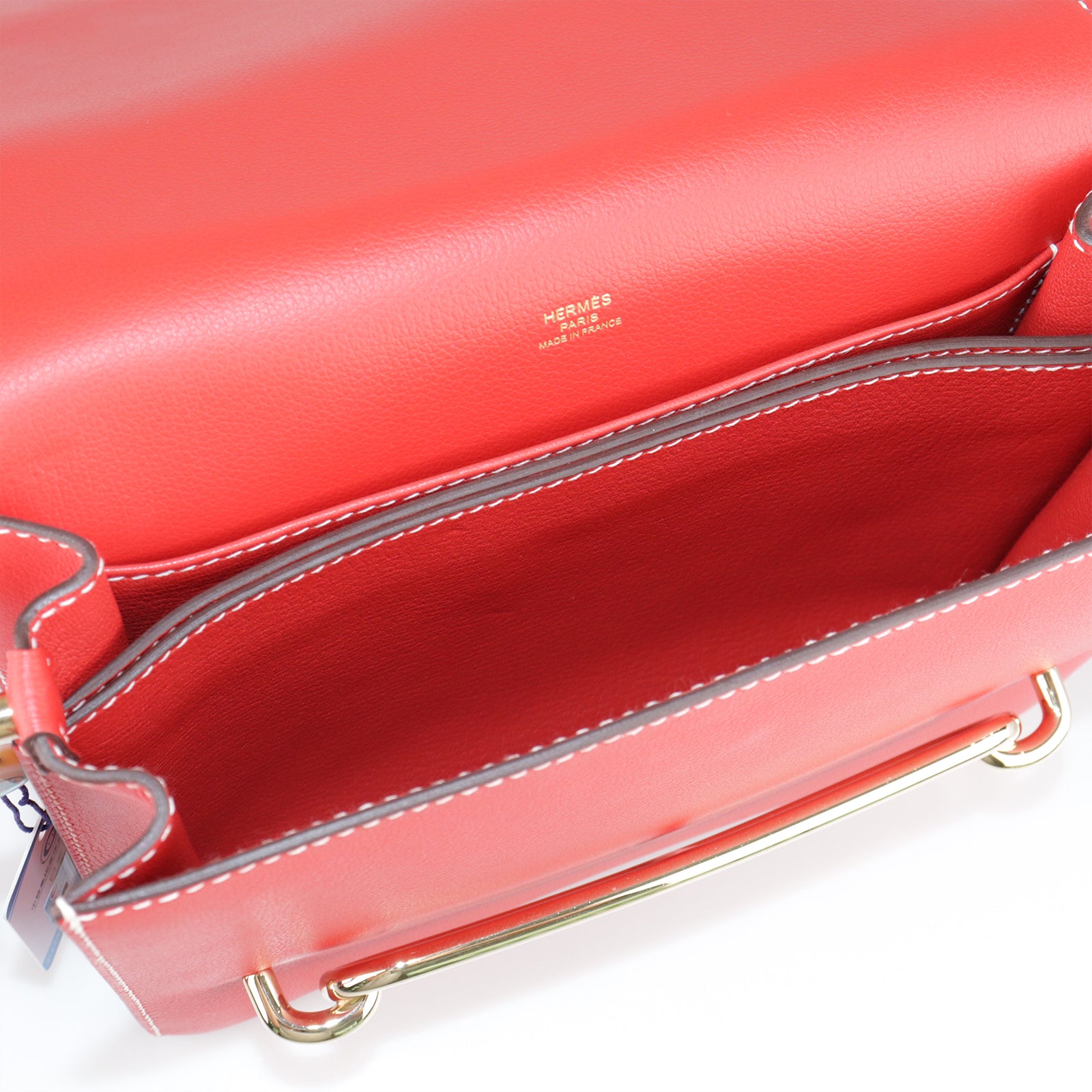 HERMES Evercolor Leather Roulis 23 Gold Buckle Shoulder Bag Red