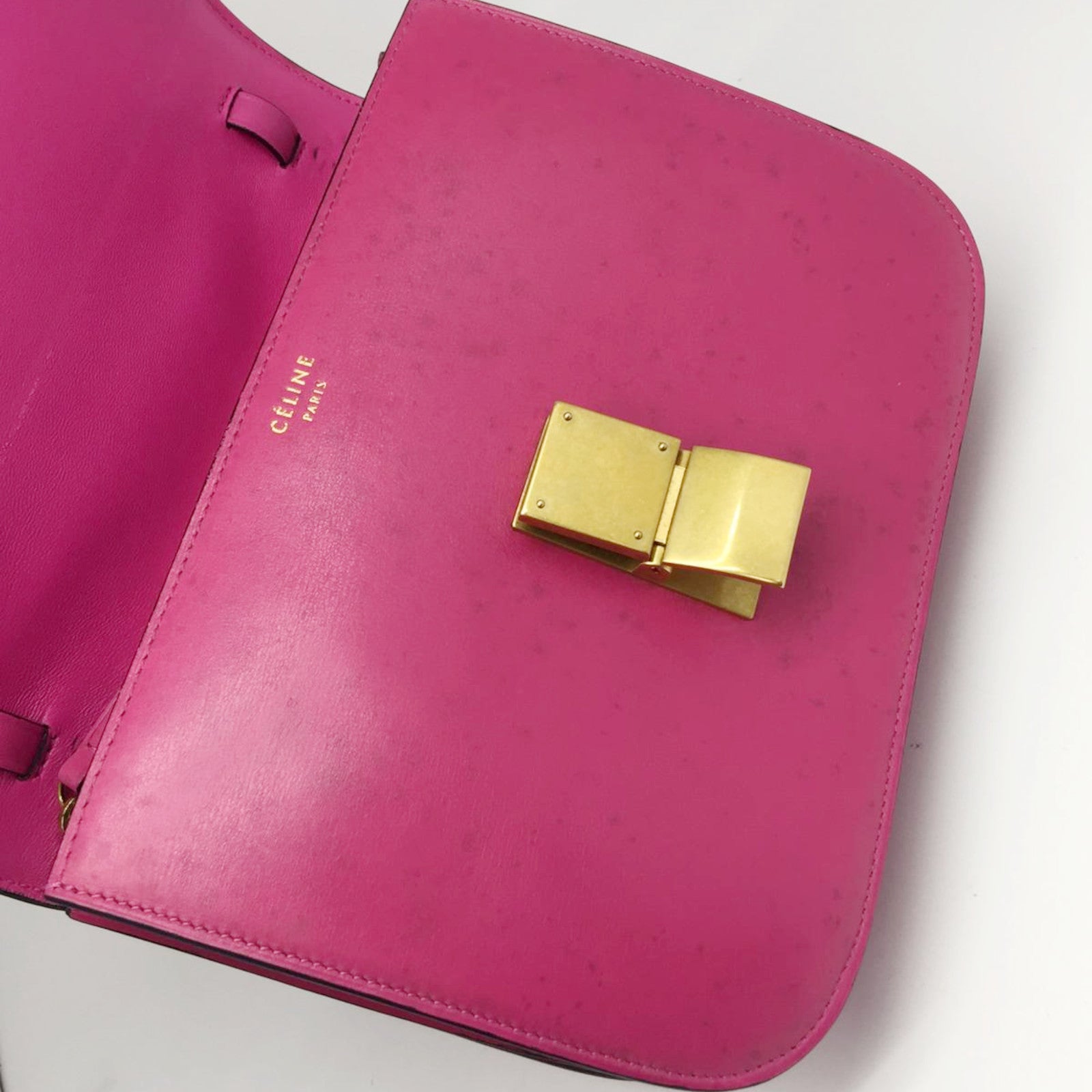 CELINE 牛皮皮革2 Way Shoulder金扣肩背袋粉紅色