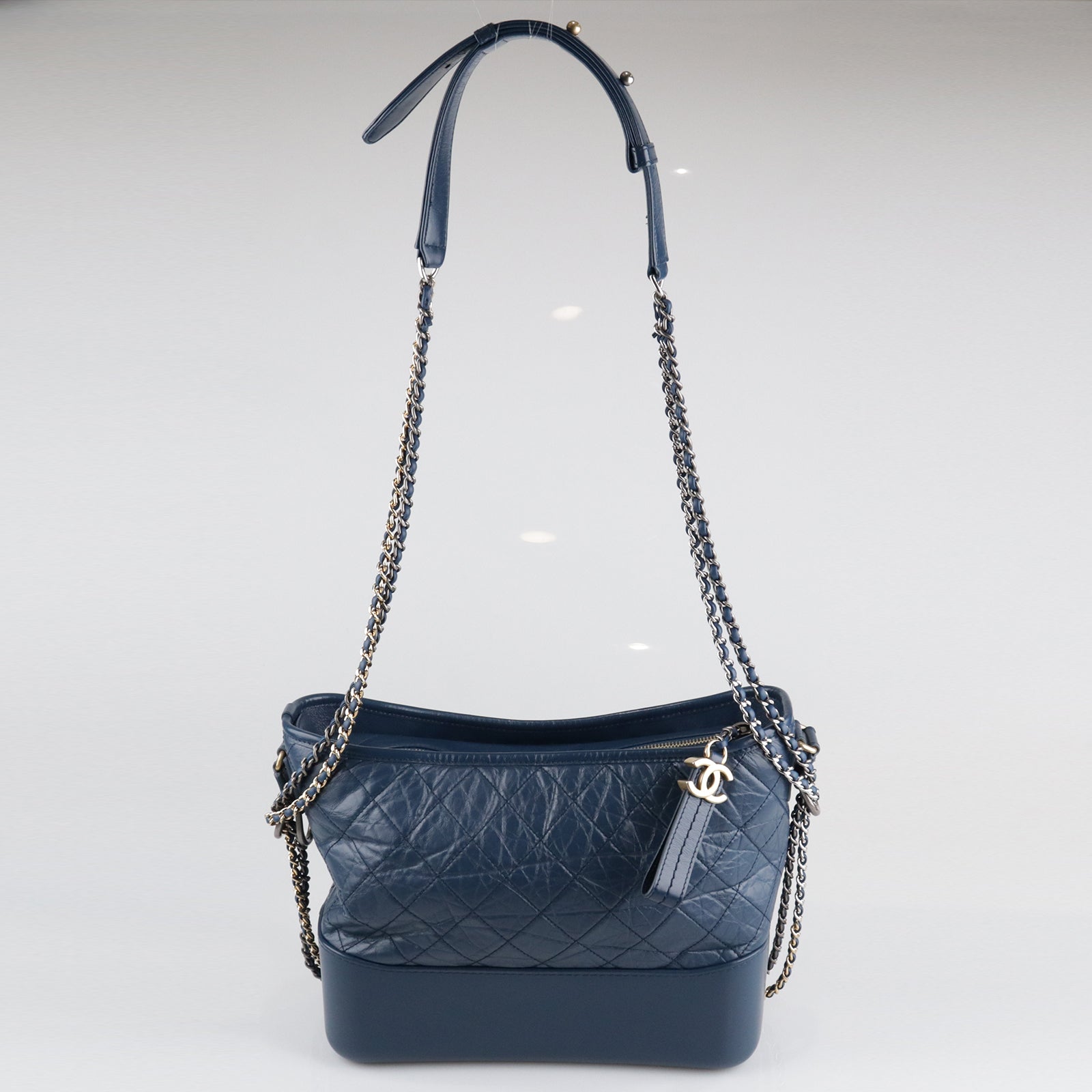 CHANEL Diamond Aged Calf Leather Gabrielle Shoulder Bag Blue