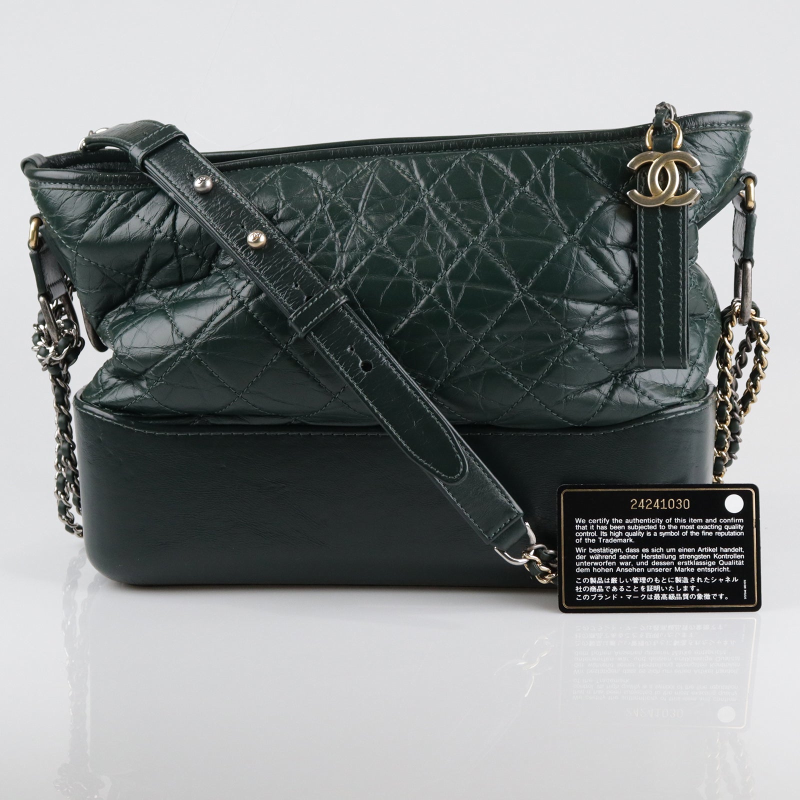 CHANEL Aged Calf Leather Gabrielle Shoulder Bag Green