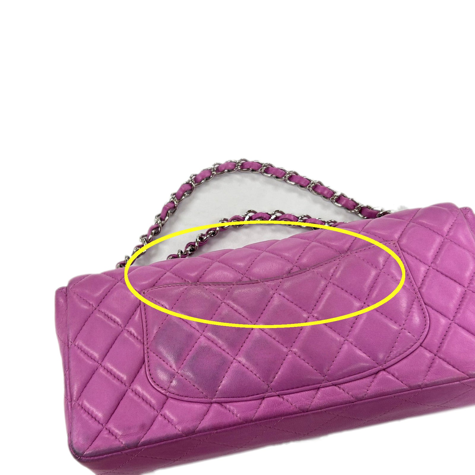 CHANEL 菱格羊皮皮革Chain Shoulder Bag銀扣鏈帶肩背袋紫色