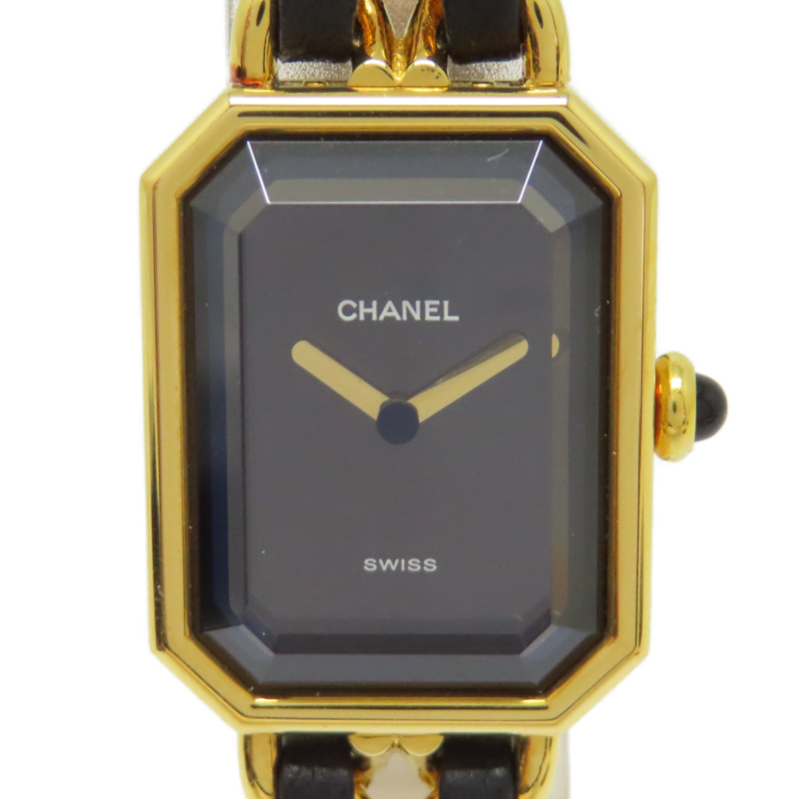 CHANEL Premiere鍍金/皮革帶手錶石英機芯黑色