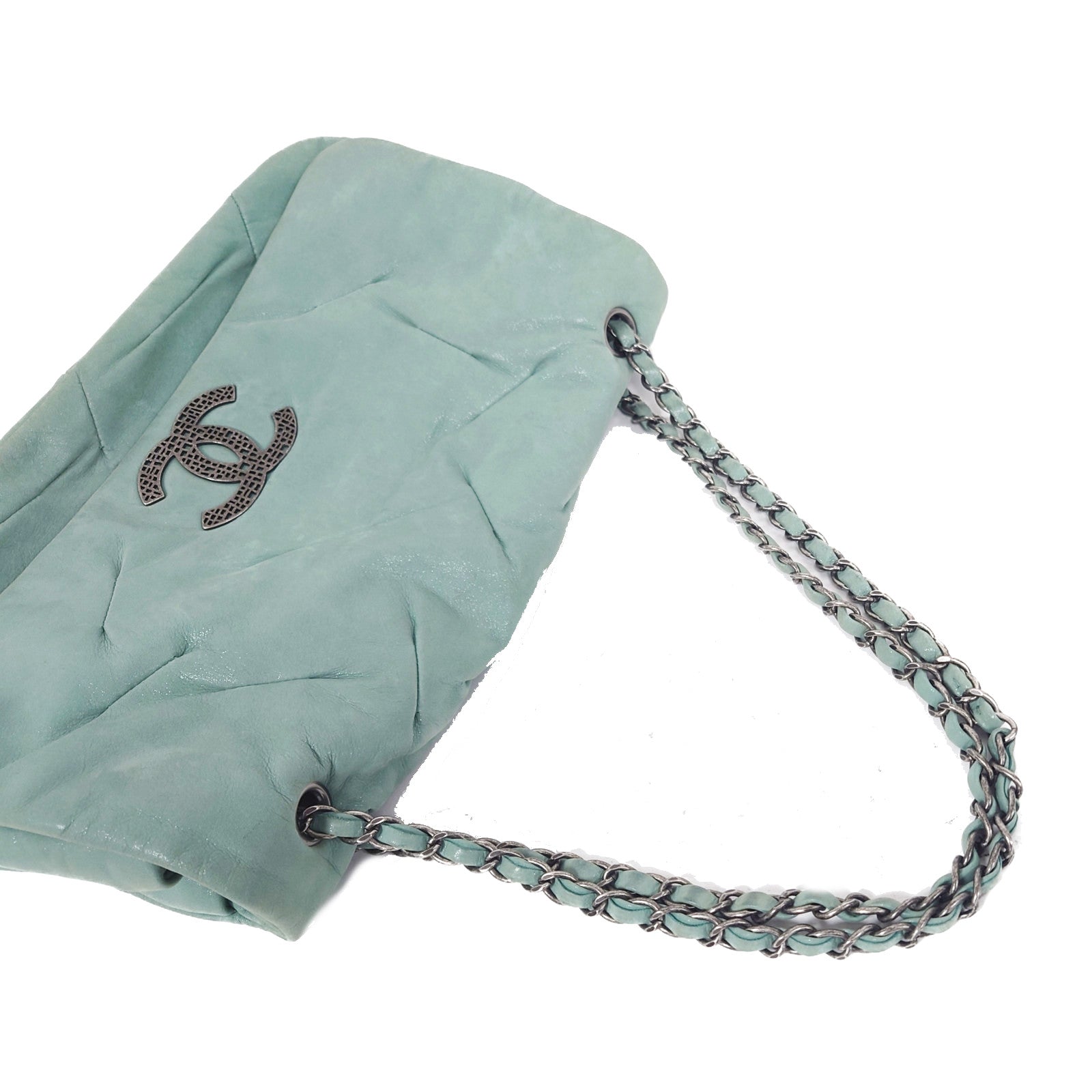 CHANEL 牛皮皮革Chain Shoulder Bag銀扣鏈帶肩背袋綠色