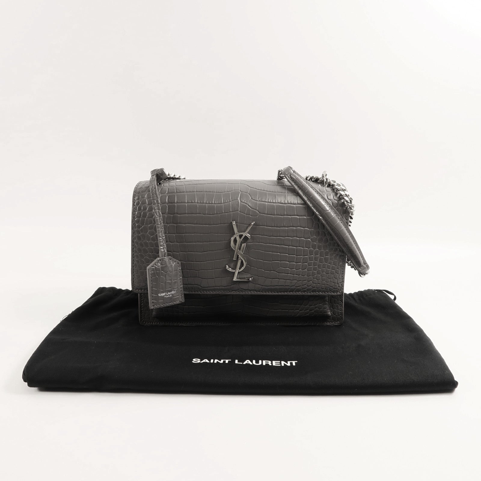 SAINT LAURENT 牛皮皮革Chain Shoulder銀扣鏈帶肩背袋