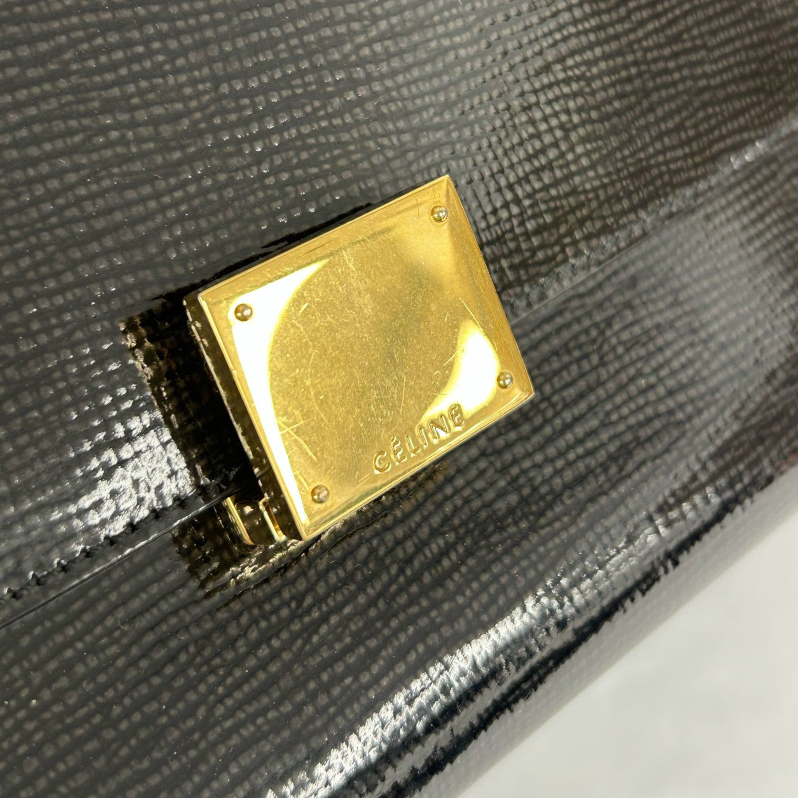 CELINE 【激減優惠】漆皮皮革Trapeze金扣手挽肩背兩用袋黑色
