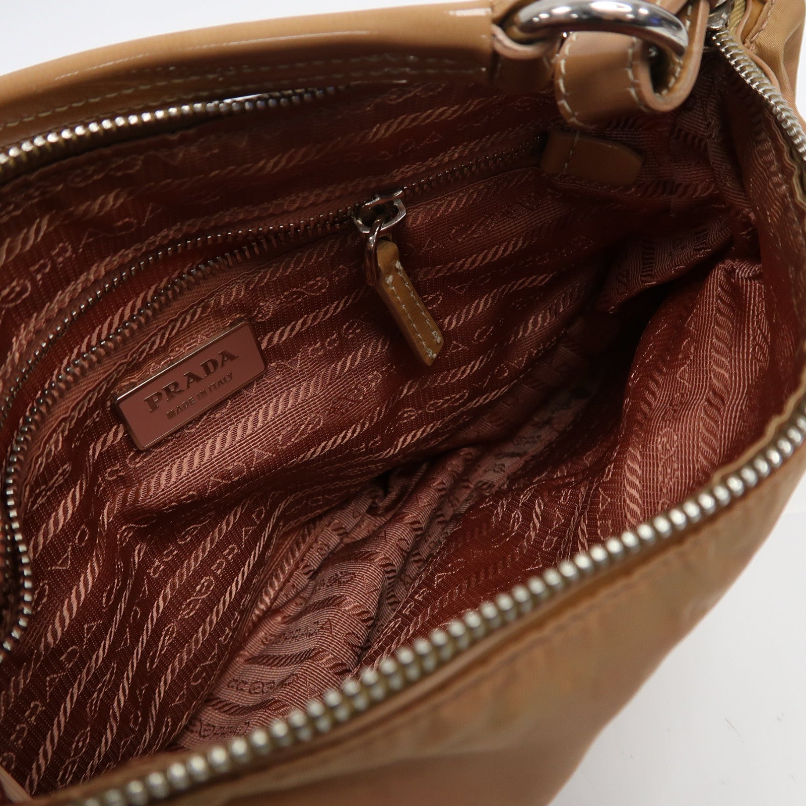 PRADA 尼龍/漆皮皮革Shoulder Bag銀扣肩背袋粉紅色