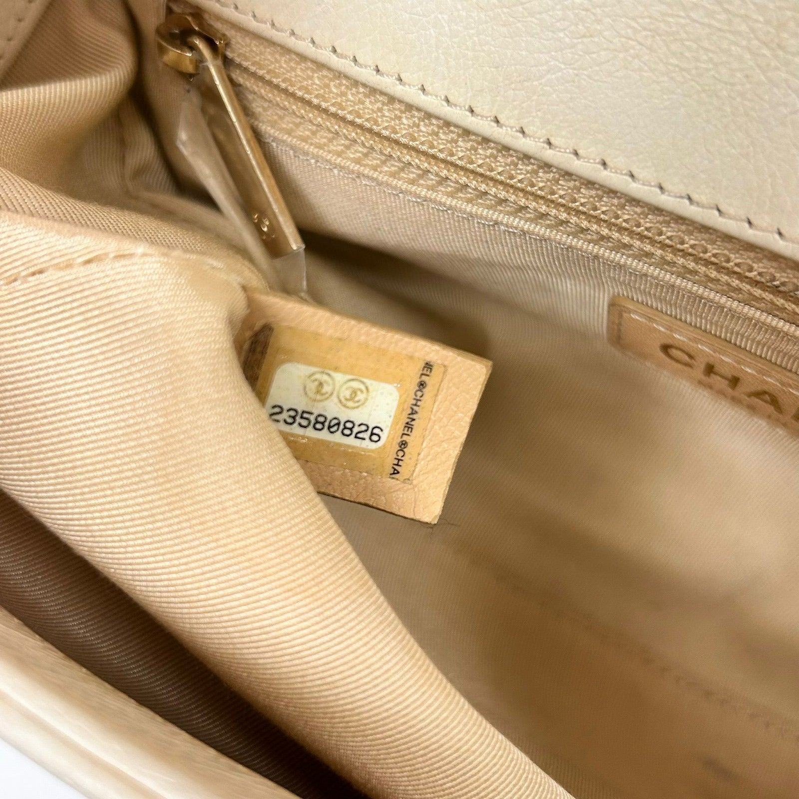 CHANEL 【激減優惠】菱格牛皮皮革2 Way Shoulder金扣手挽肩背兩用袋米色