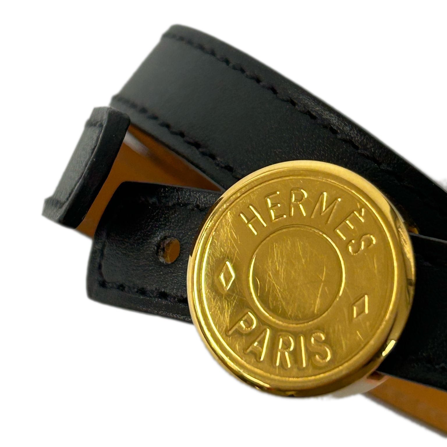 HERMES Swift皮革Bracelet金扣手帶Noir