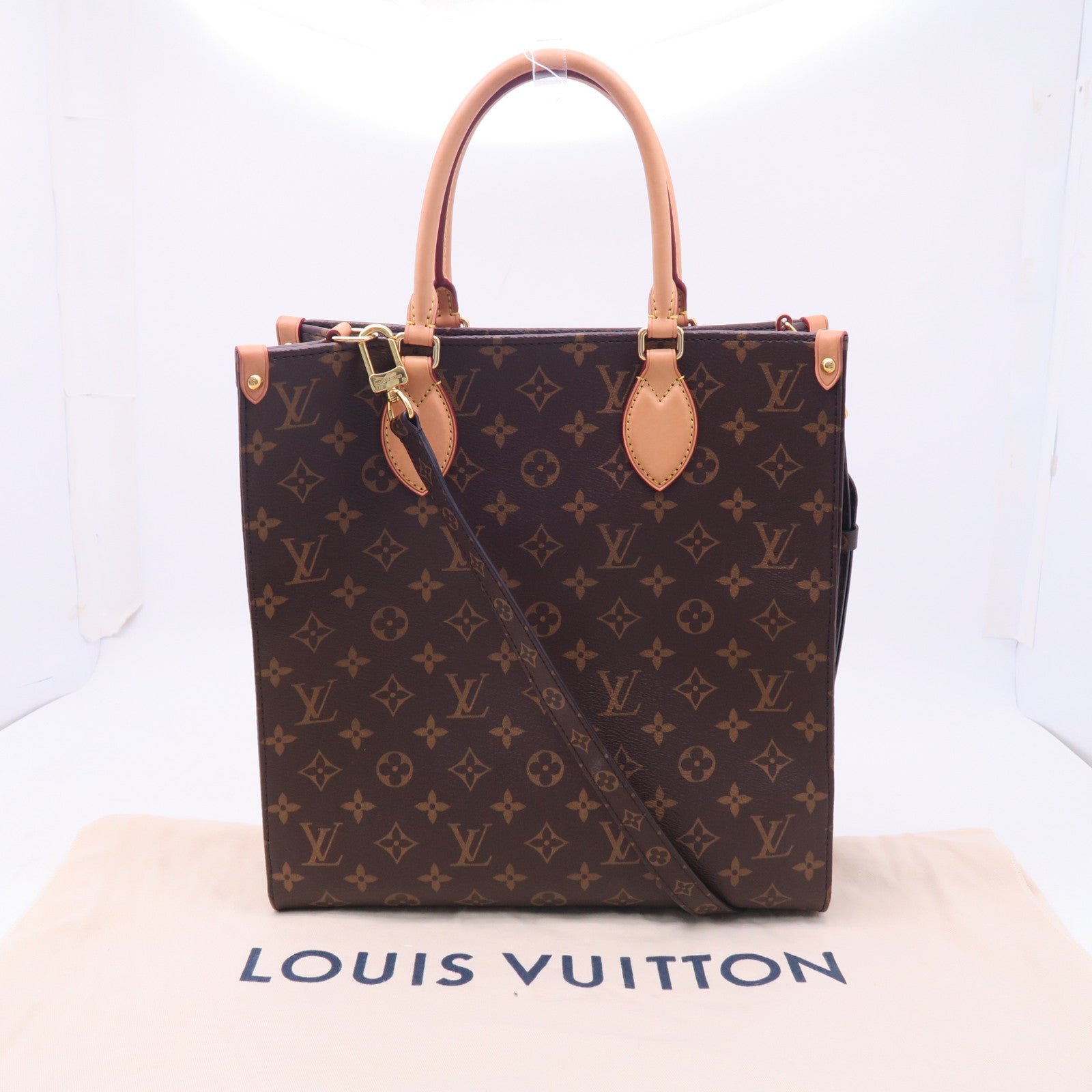 LOUIS VUITTON 【激減優惠】Monogram Sac Plat PM金扣手挽肩背兩用袋啡色