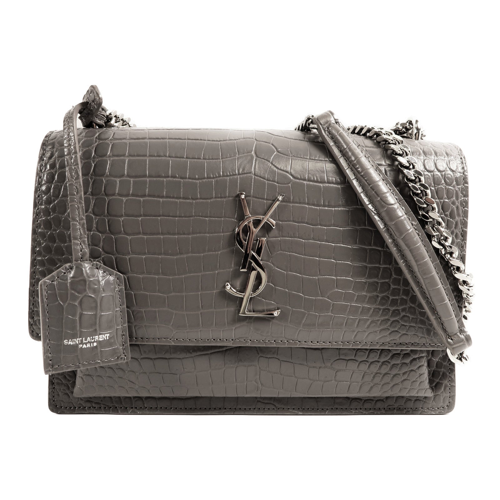 SAINT LAURENT 牛皮皮革Chain Shoulder銀扣鏈帶肩背袋