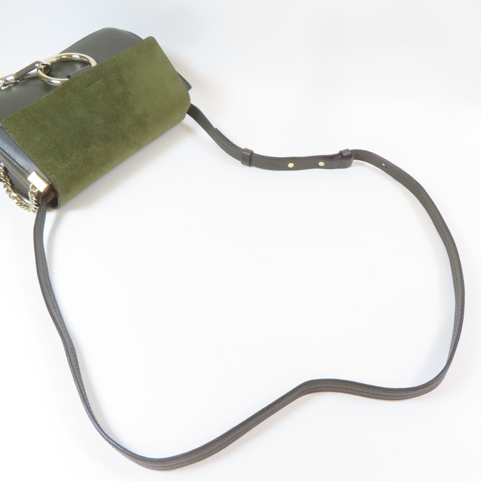 Chloe 牛皮皮革Shoulder Bag銀扣肩背袋黑色/綠色