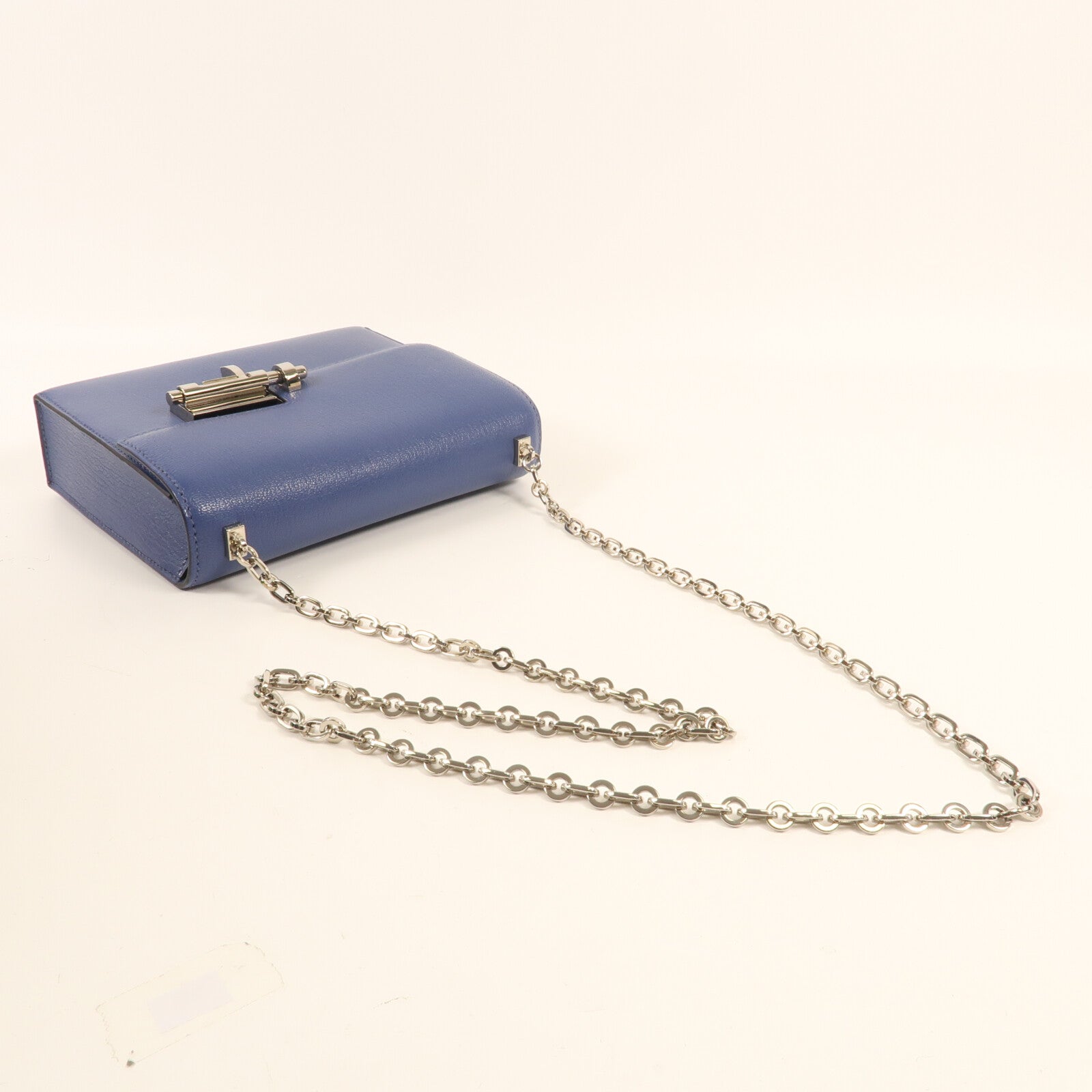 HERMES Chevre皮革Verrou Mini銀扣鏈帶肩背袋Bleu Brighton
