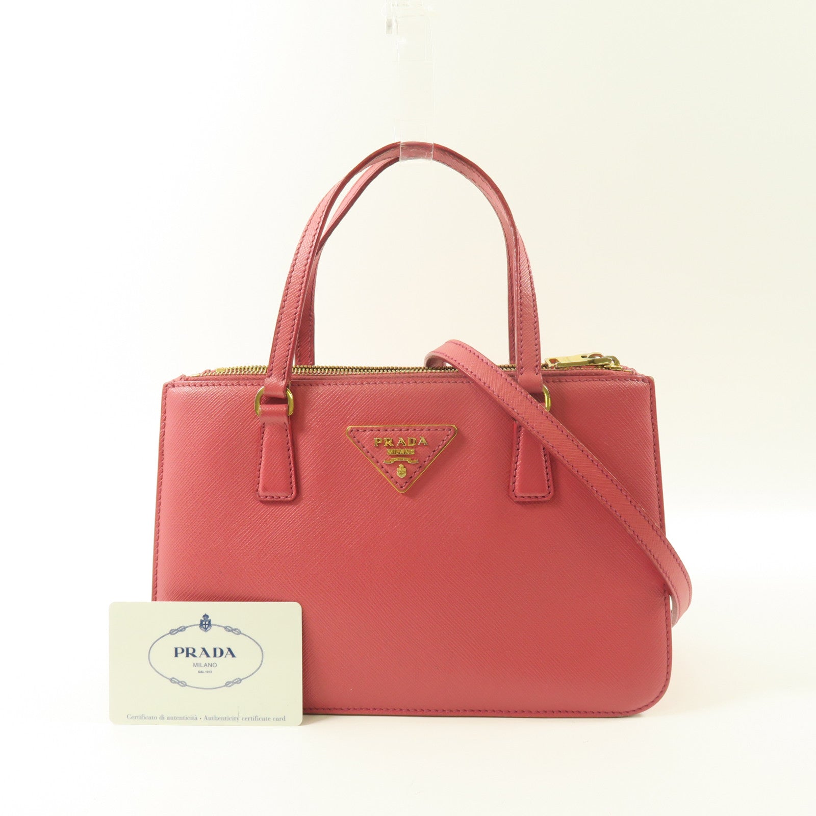 PRADA GHW 2 Way Shoulder Handbag Calfskin Leather Pink