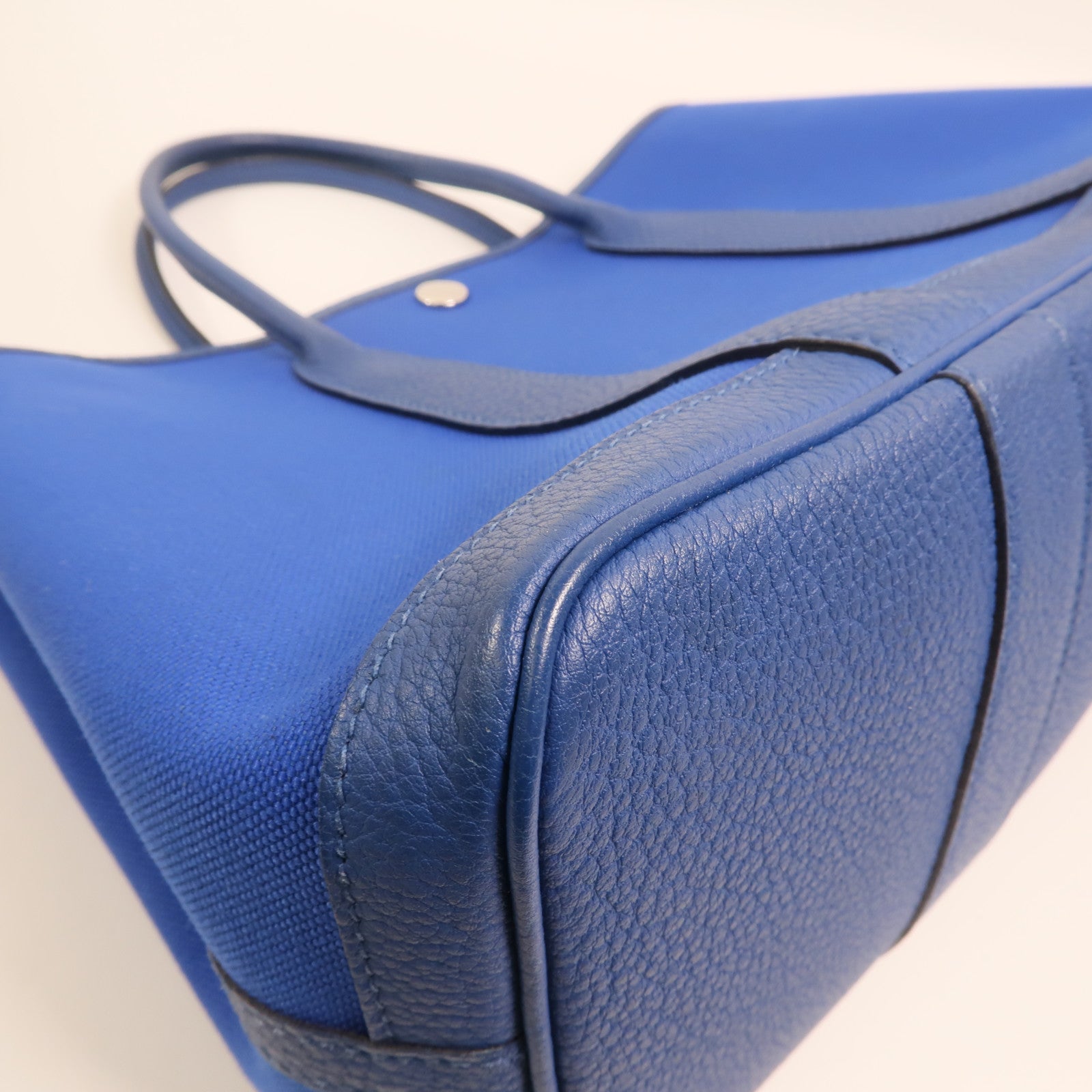 HERMES 帆布Garden Party TPM銀扣手挽袋Bleu France