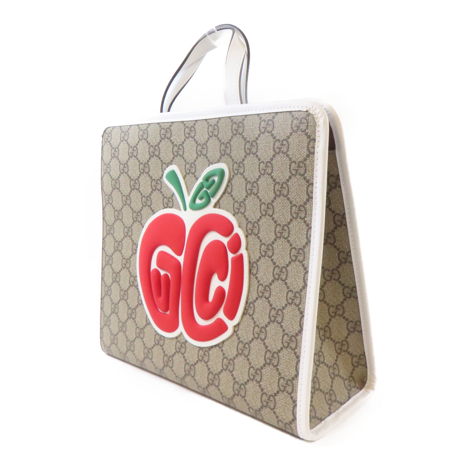 GUCCI 【激減優惠】塗層帆布GG Tote Bag銀扣手挽袋啡色/白色