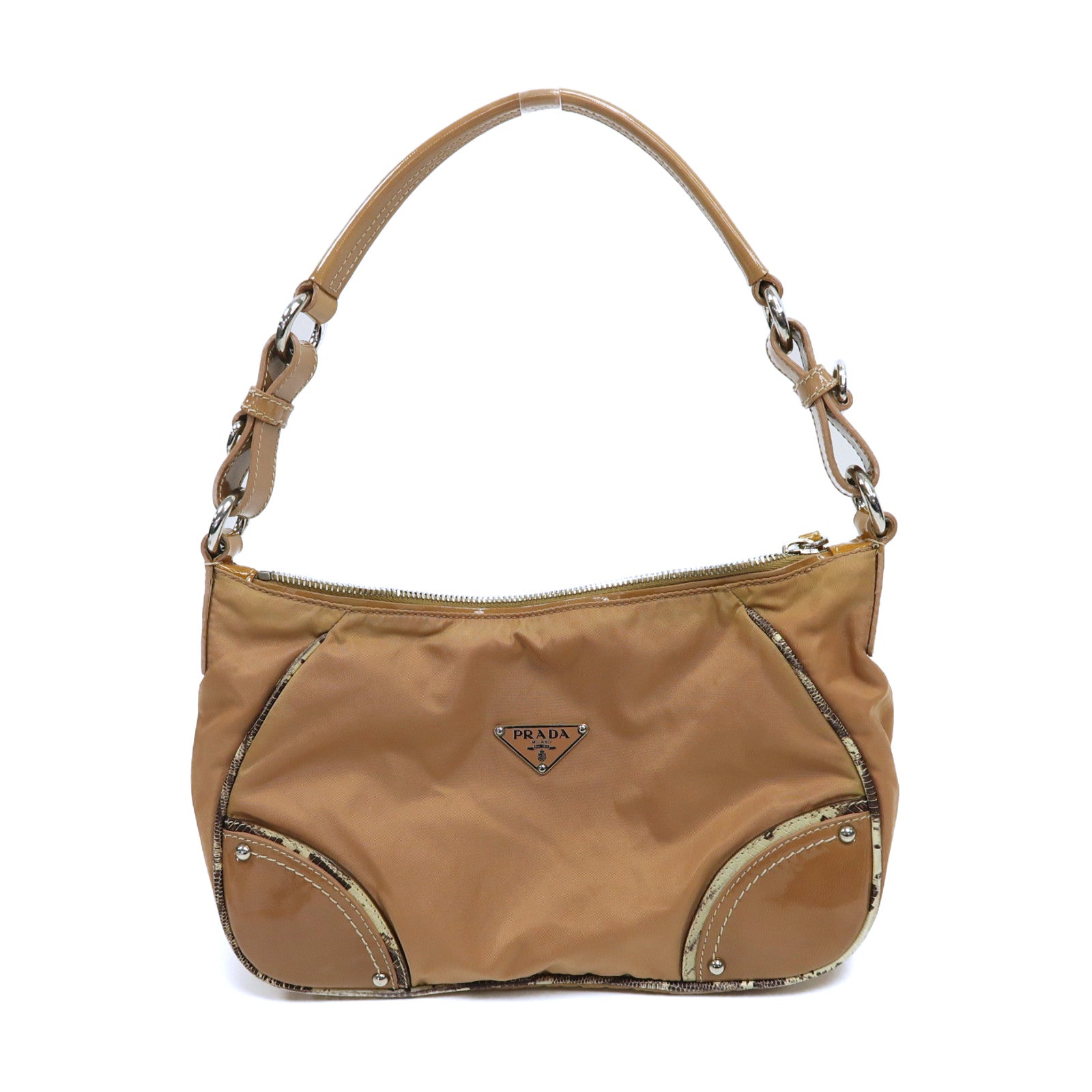 PRADA 尼龍/漆皮皮革Shoulder Bag銀扣肩背袋粉紅色