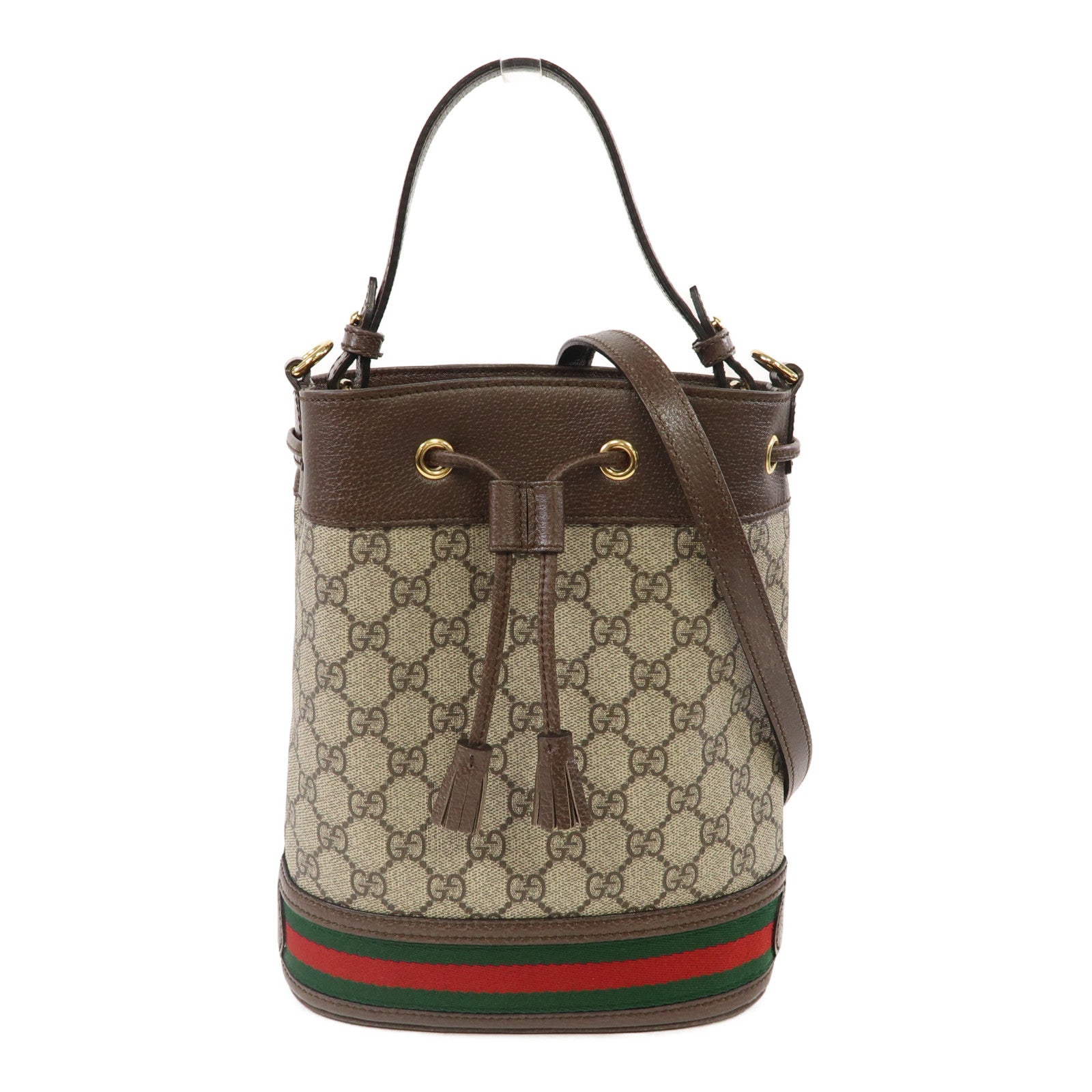 GUCCI 【激減優惠】塗層帆布Ophidia GG Small Bucket Bag金扣手挽肩背兩用袋啡色