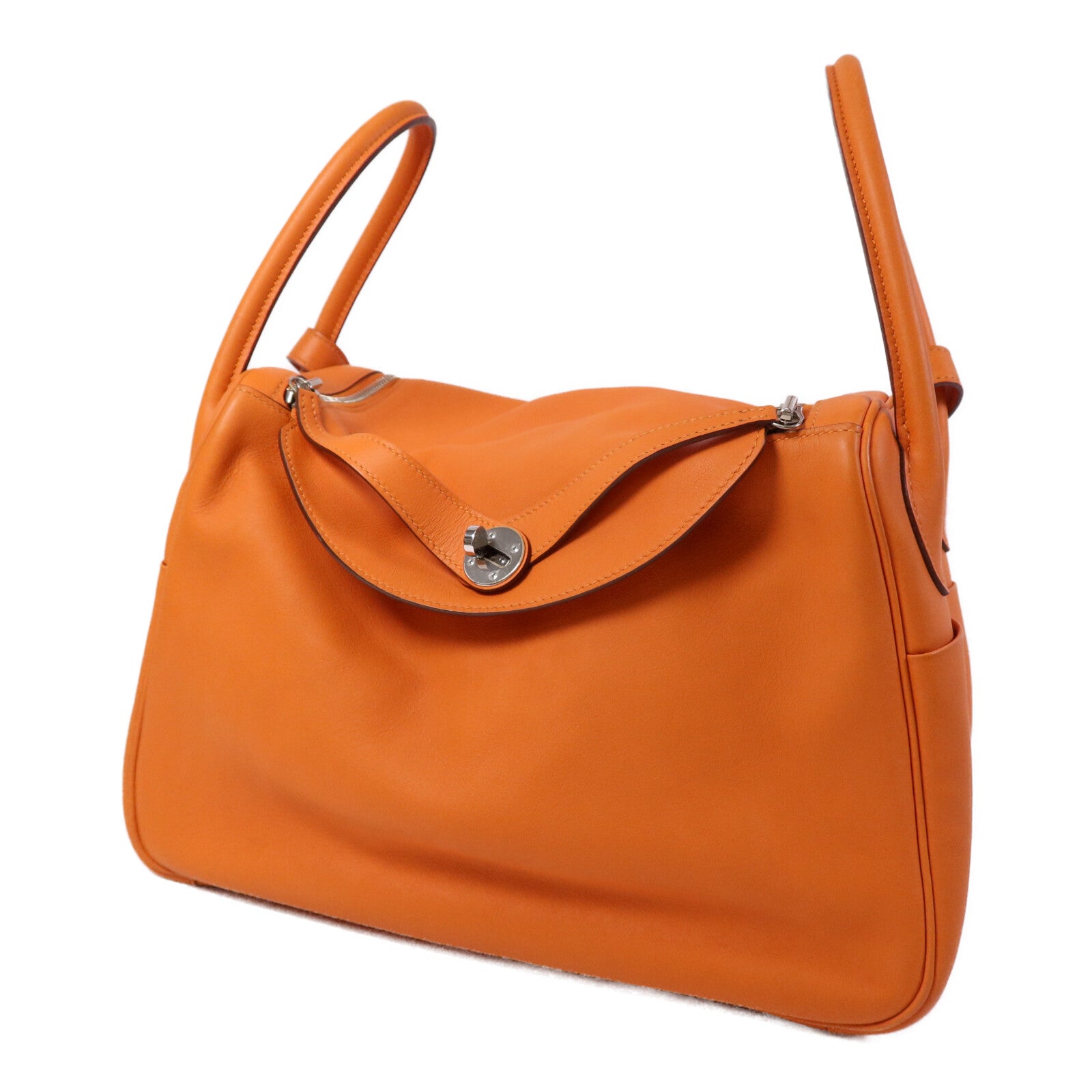 HERMES Swift皮革Lindy 34銀扣手挽肩背兩用袋Orange