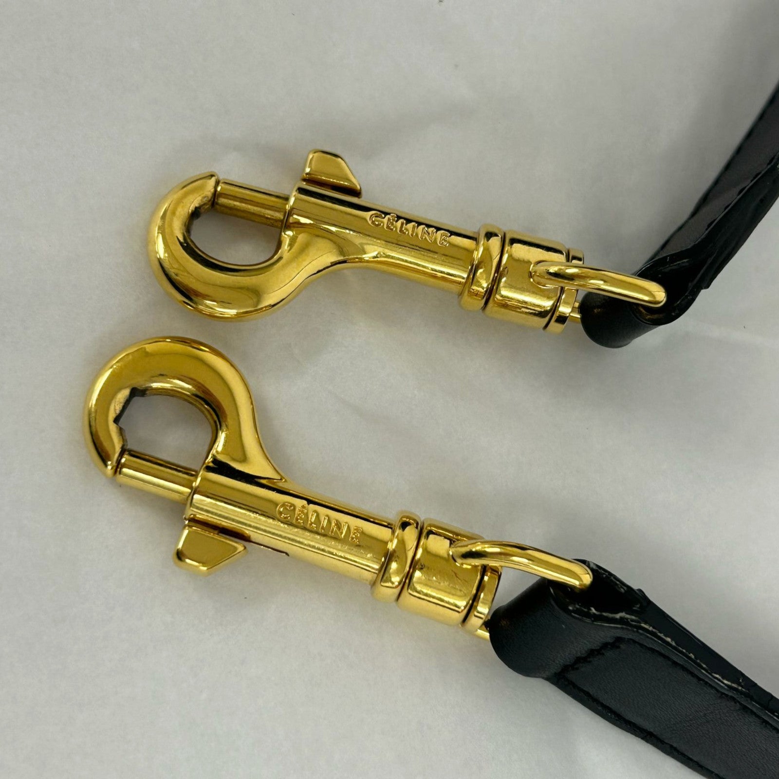 CELINE 【激減優惠】漆皮皮革Trapeze金扣手挽肩背兩用袋黑色