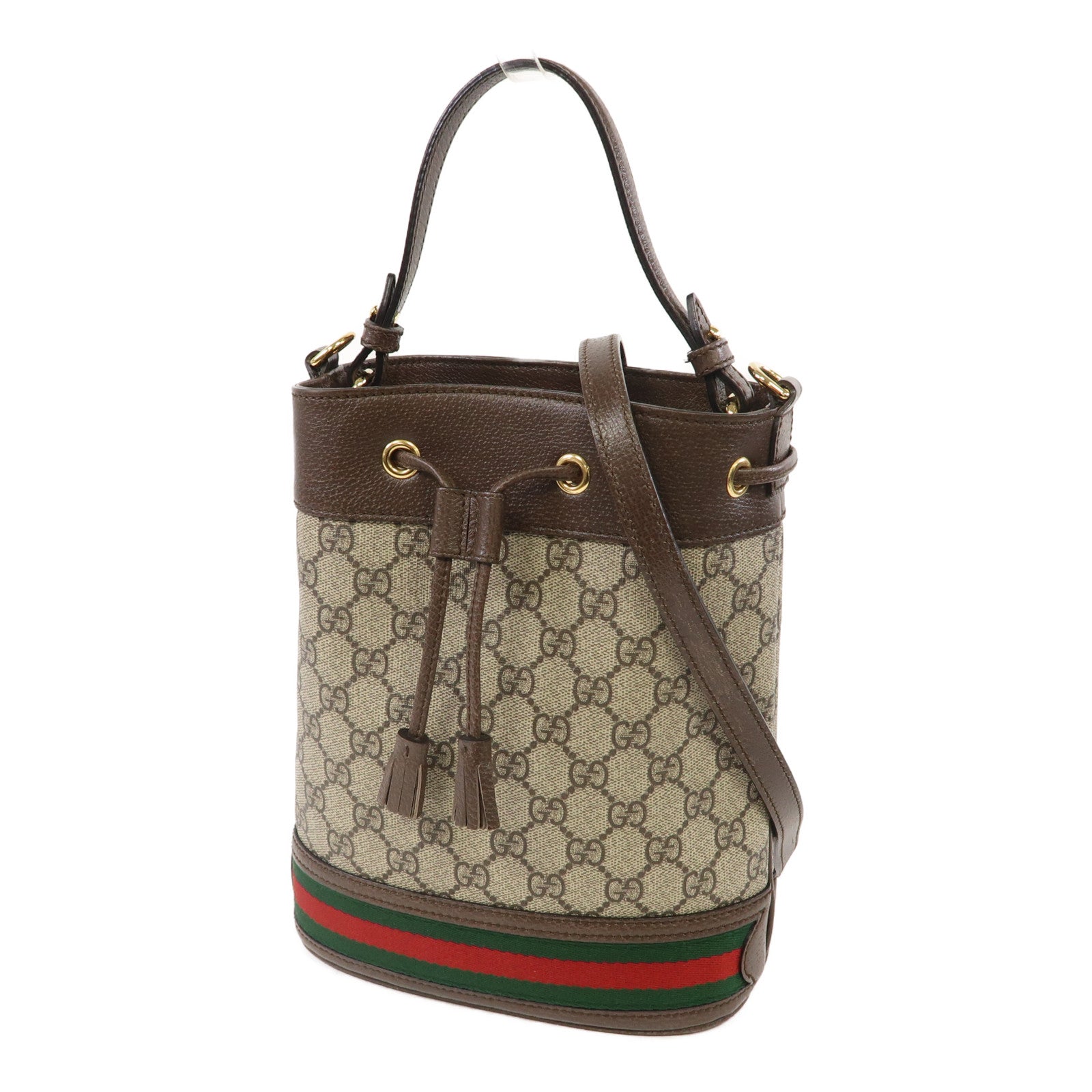 GUCCI 【激減優惠】塗層帆布Ophidia GG Small Bucket Bag金扣手挽肩背兩用袋啡色