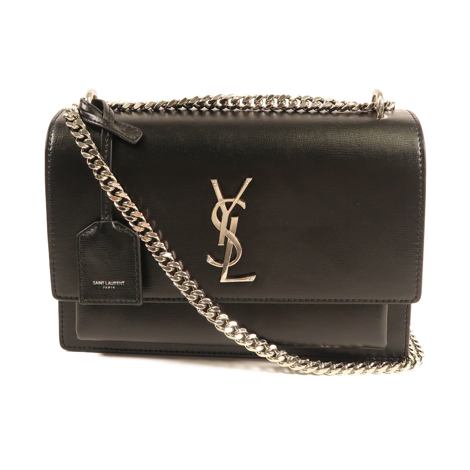 SAINT LAURENT 牛皮皮革Sunset Medium銀扣鏈帶肩背袋
