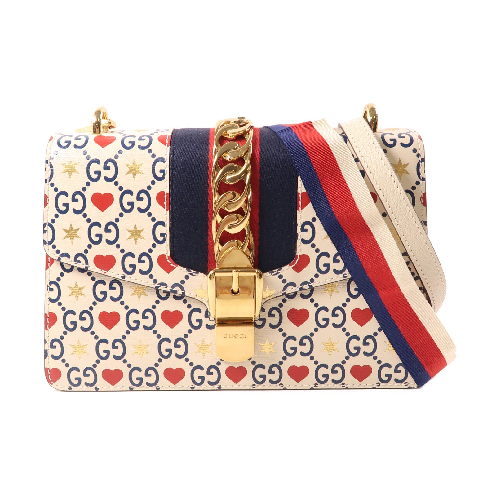 GUCCI 牛皮皮革Sylvie金扣肩背袋白色