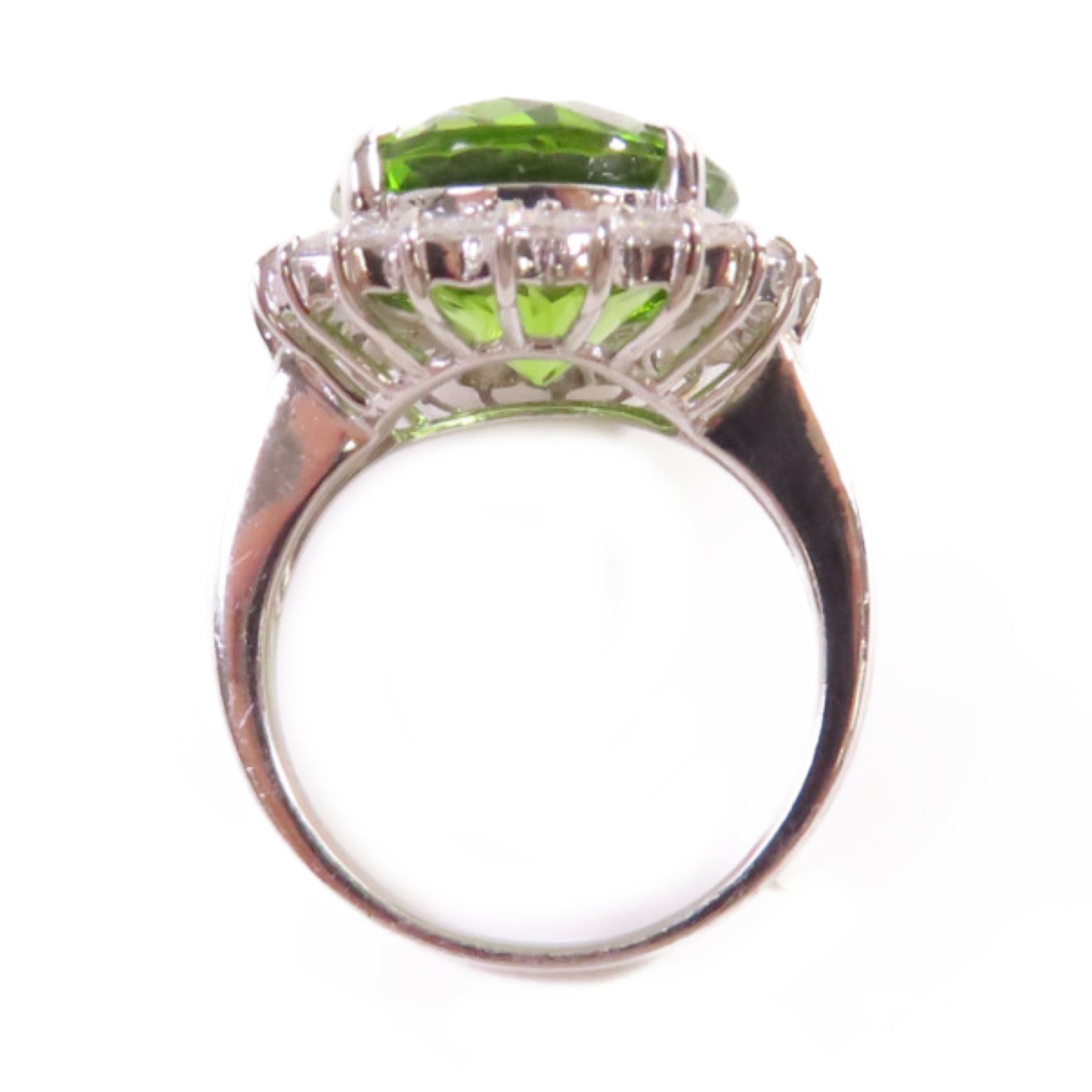 JEWELRY PT900鉑金Peridot Diamond Ring 10.389ct橄欖石/1.06ct鑚石戒指US#6