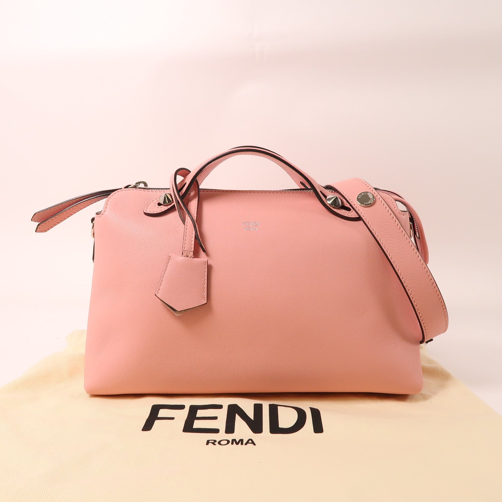 FENDI 牛皮皮革By The Way銀扣手挽肩背兩用袋粉紅色