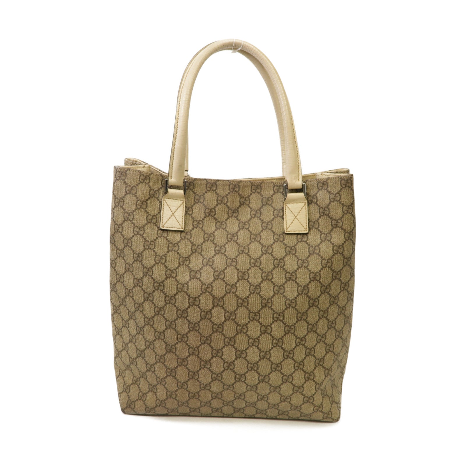 GUCCI 塗層帆布Tote Bag銀扣手挽袋米色