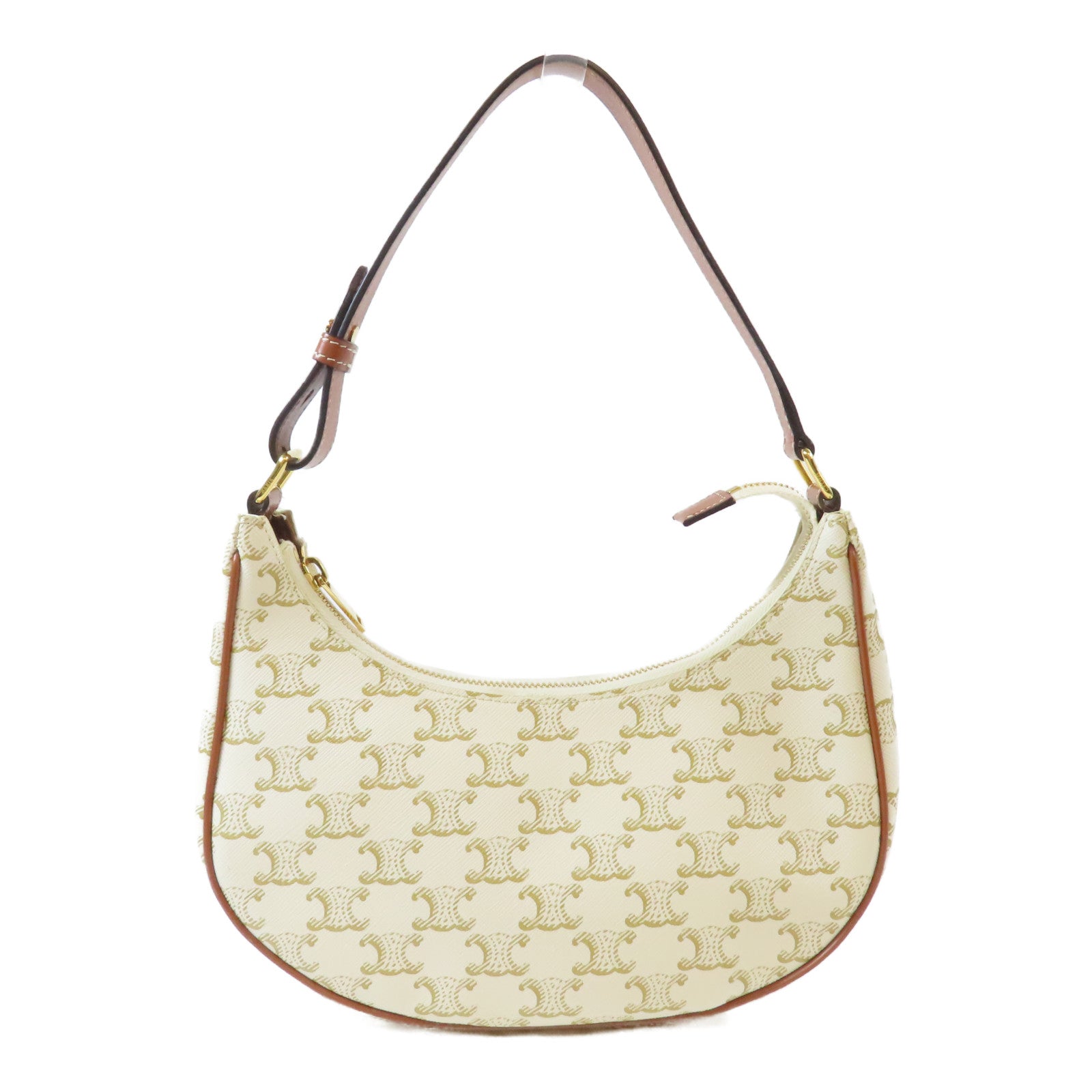 CELINE 塗層帆布Ava金扣肩背袋白色