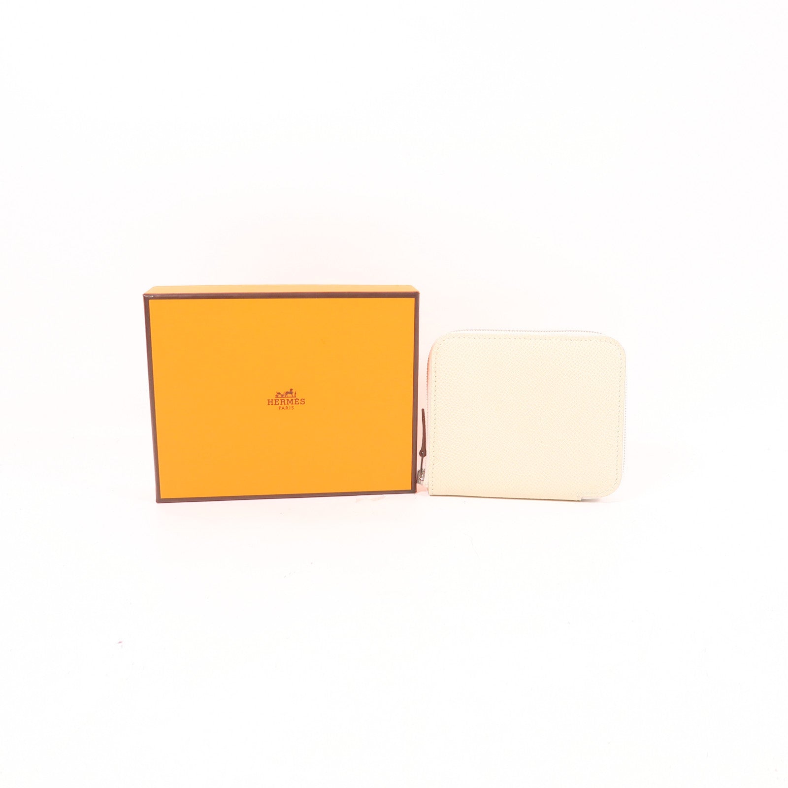 HERMES PHW Silk In Compact Wallet Veau Epsom Leather White