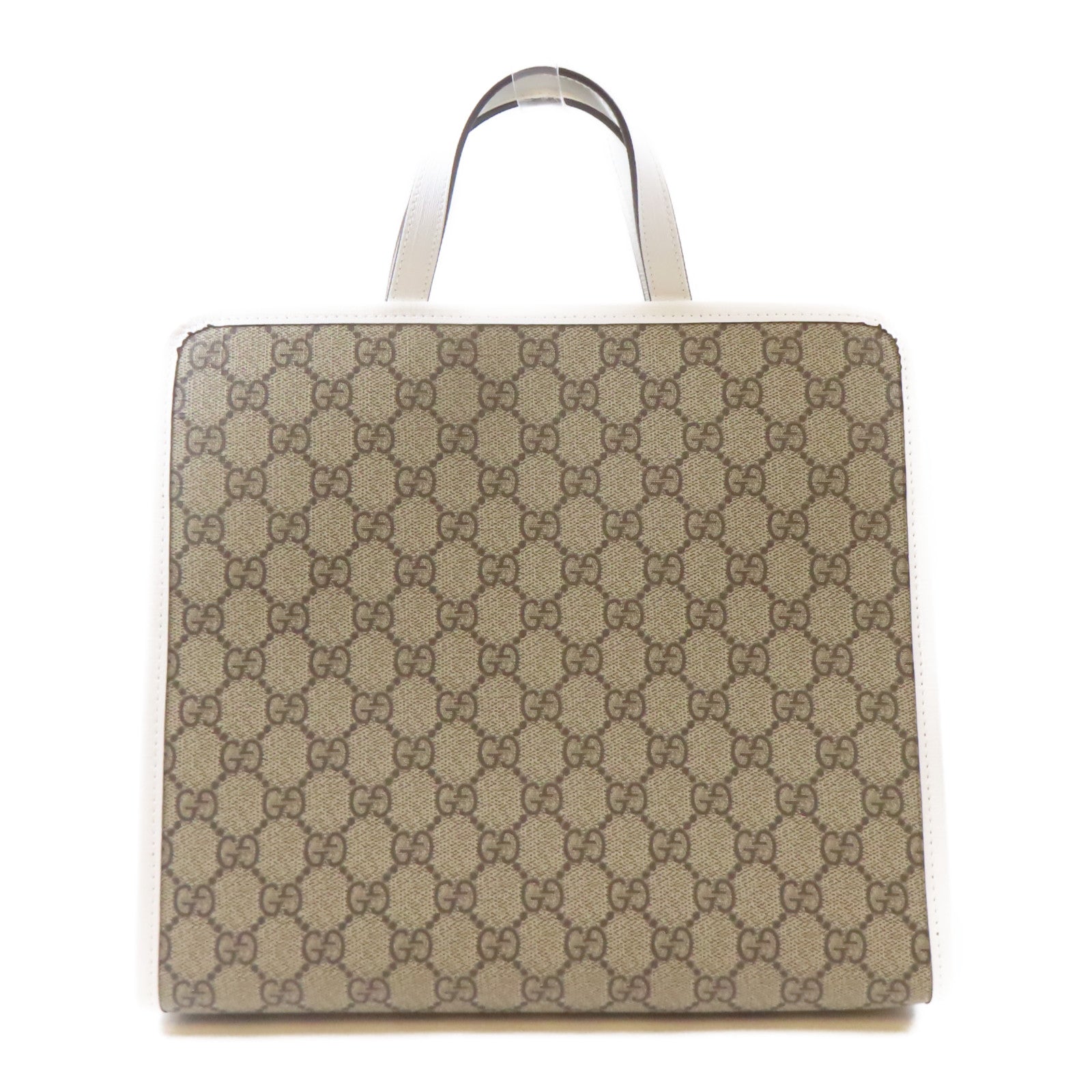 GUCCI 【激減優惠】塗層帆布GG Tote Bag銀扣手挽袋啡色/白色