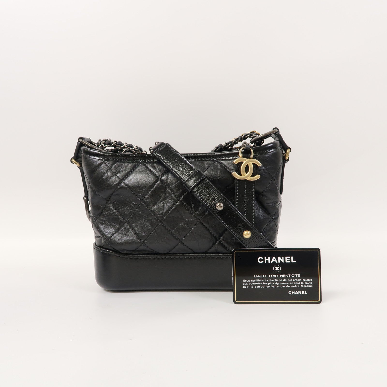 CHANEL 【激減優惠】菱格牛皮皮革Gabrielle鏈帶肩背袋黑色