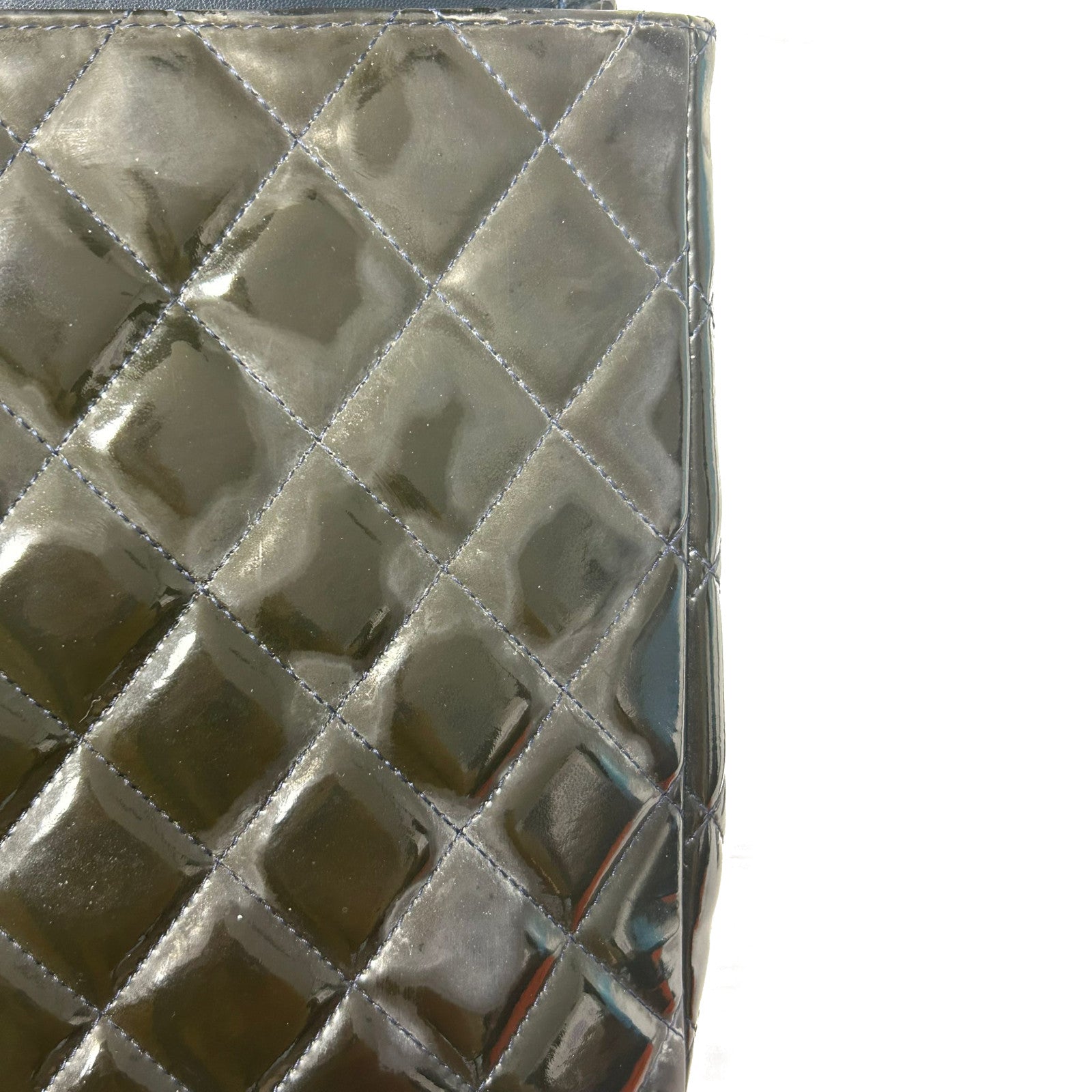 CHANEL CC SHW Maxi Classic Chain Shoulder Bag A5860 Patent Leather Dark Green