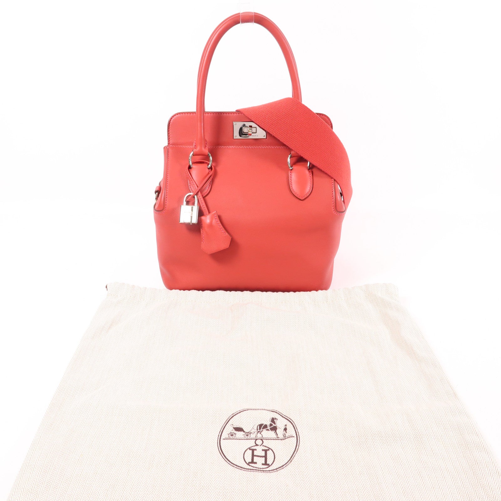HERMES Swift皮革Tool Box 20銀扣手挽肩背兩用袋Vermillon