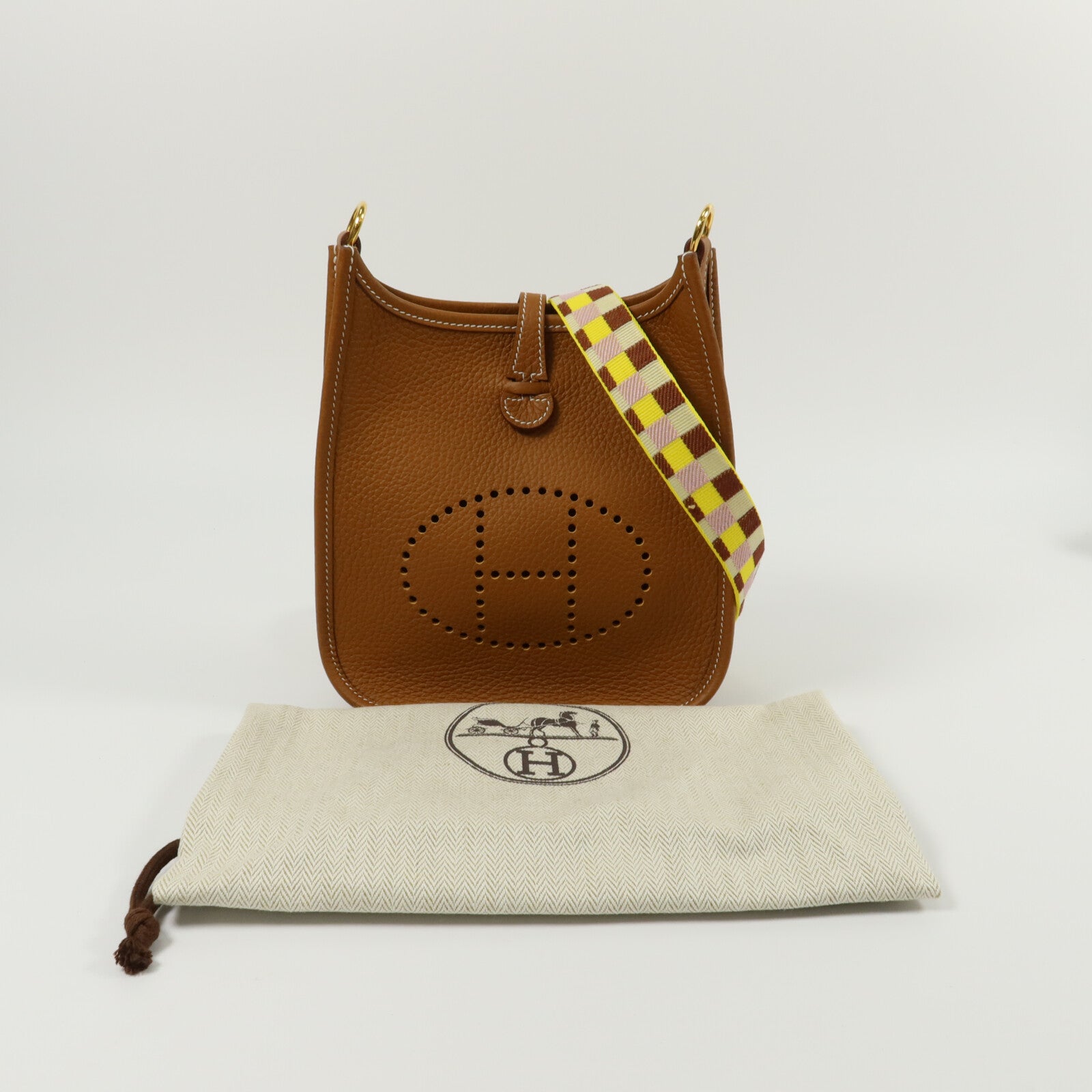 HERMES Clemence皮革Evelyne TPM肩背袋Gold
