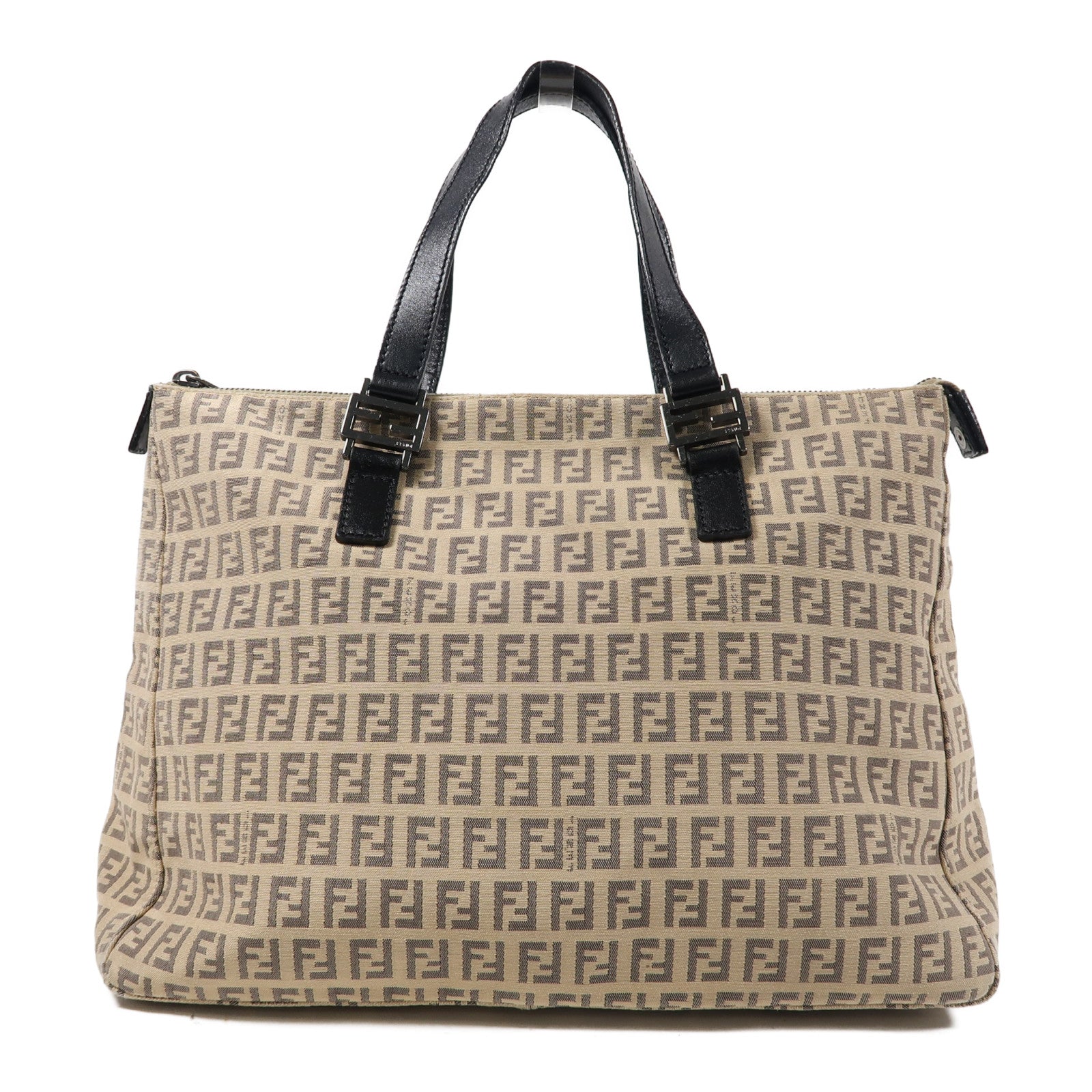 FENDI 帆布Tote Bag銀扣手挽袋米色/黑色