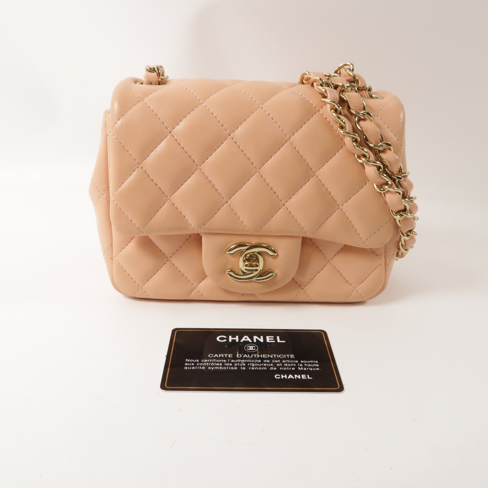 CHANEL 菱格羊皮皮革Chain Shoulder金扣鏈帶肩背袋粉紅色