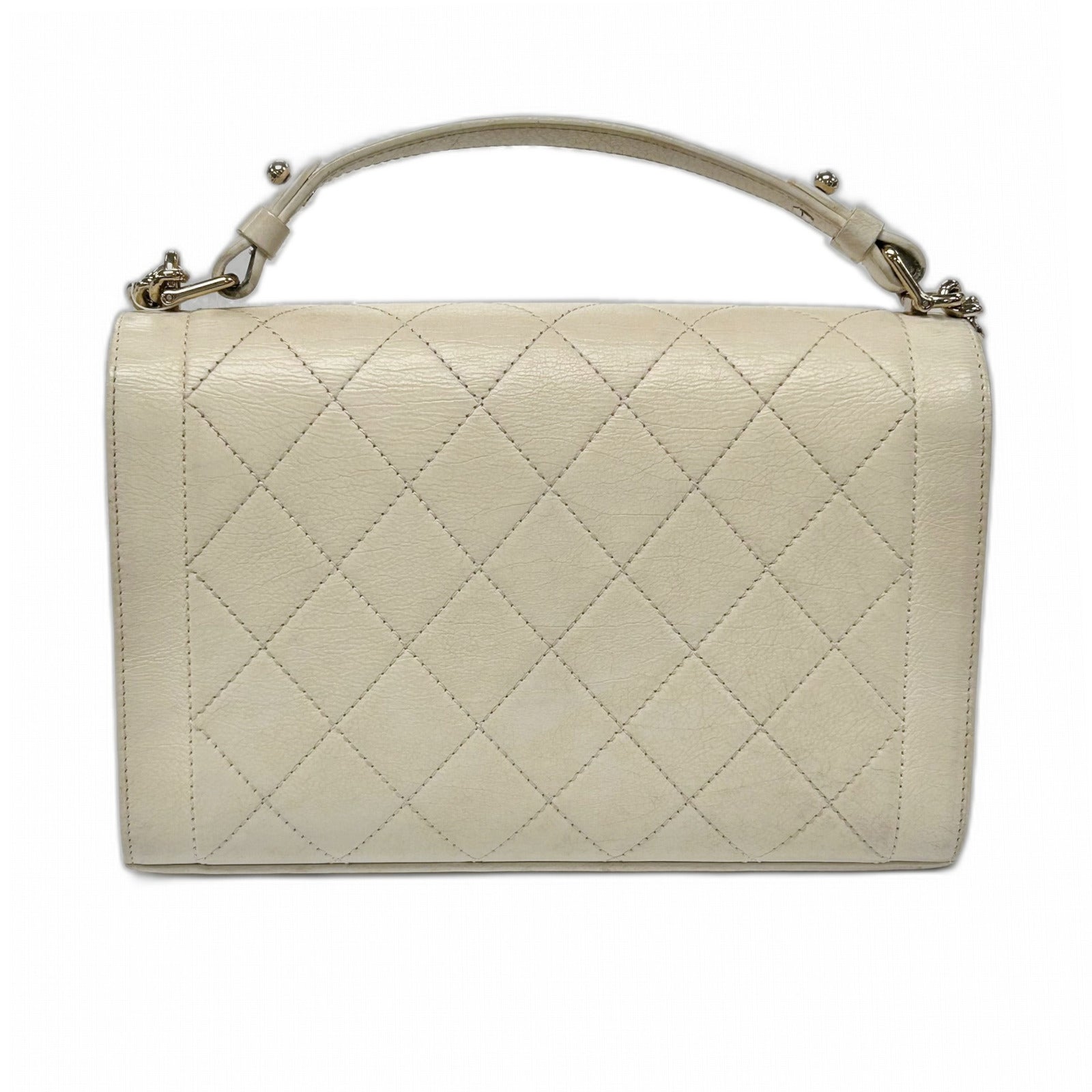 CHANEL 【激減優惠】菱格牛皮皮革2 Way Shoulder金扣手挽肩背兩用袋米色