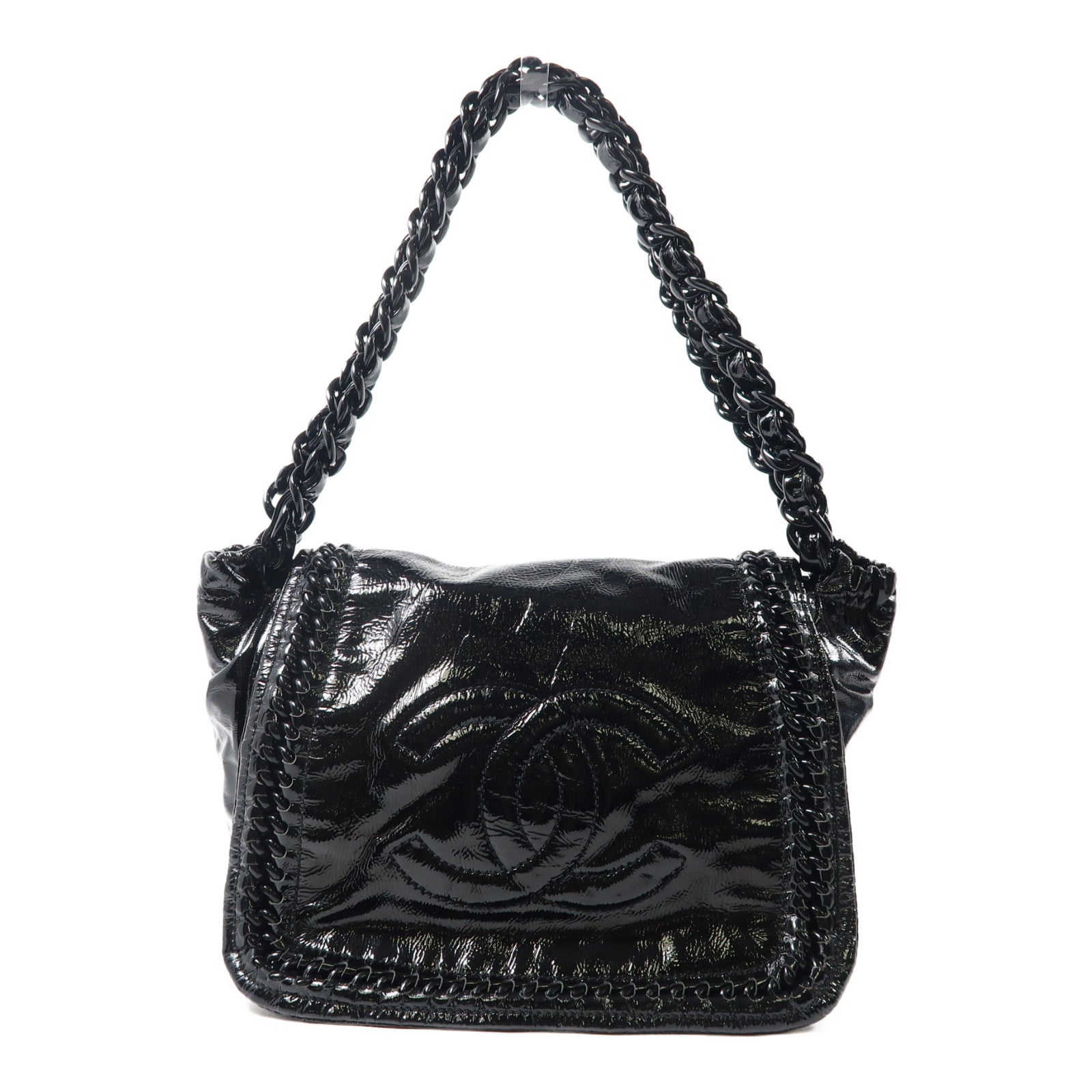 CHANEL 漆皮皮革Shoulder Bag肩背袋黑色