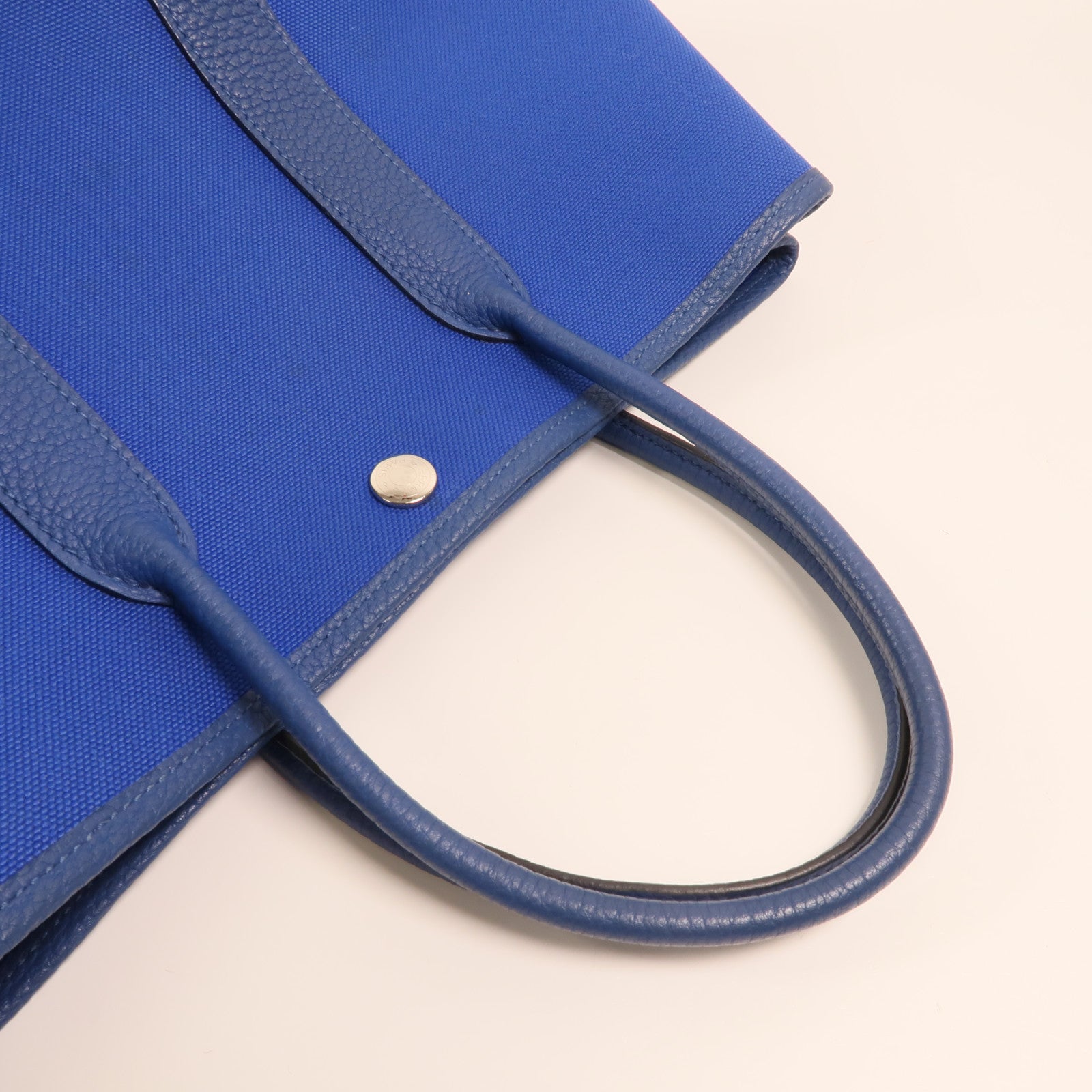 HERMES 帆布Garden Party TPM銀扣手挽袋Bleu France