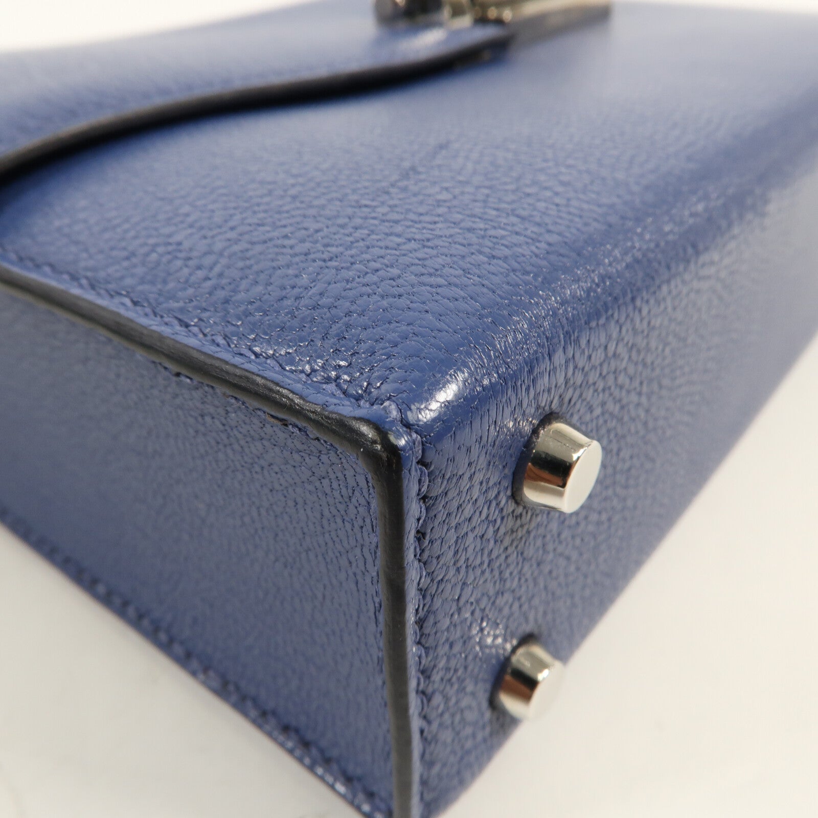 HERMES Chevre皮革Verrou Mini銀扣鏈帶肩背袋Bleu Brighton