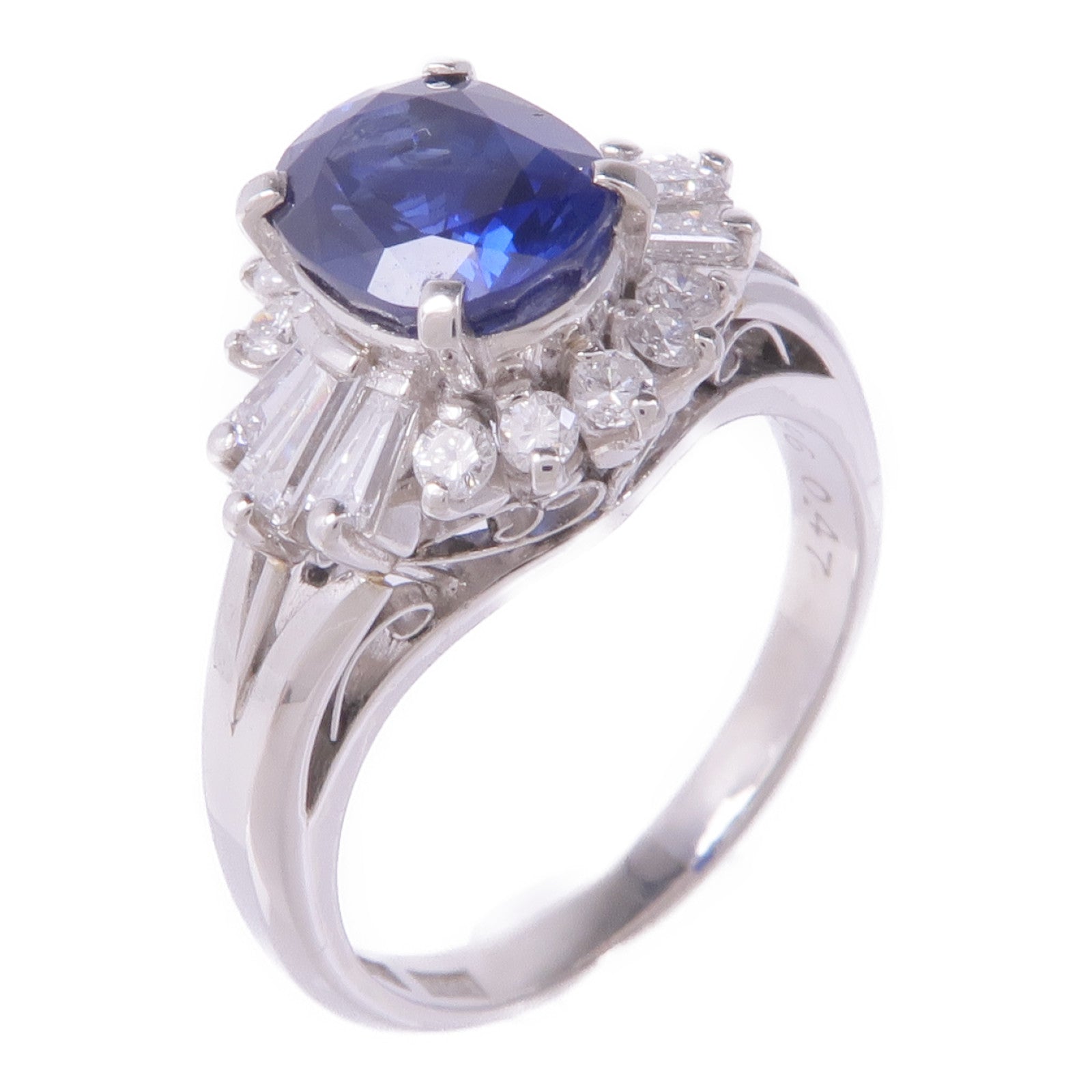 JEWELRY PT900鉑金Sapphire Diamond Ring藍寶石/鑽石戒指US#5