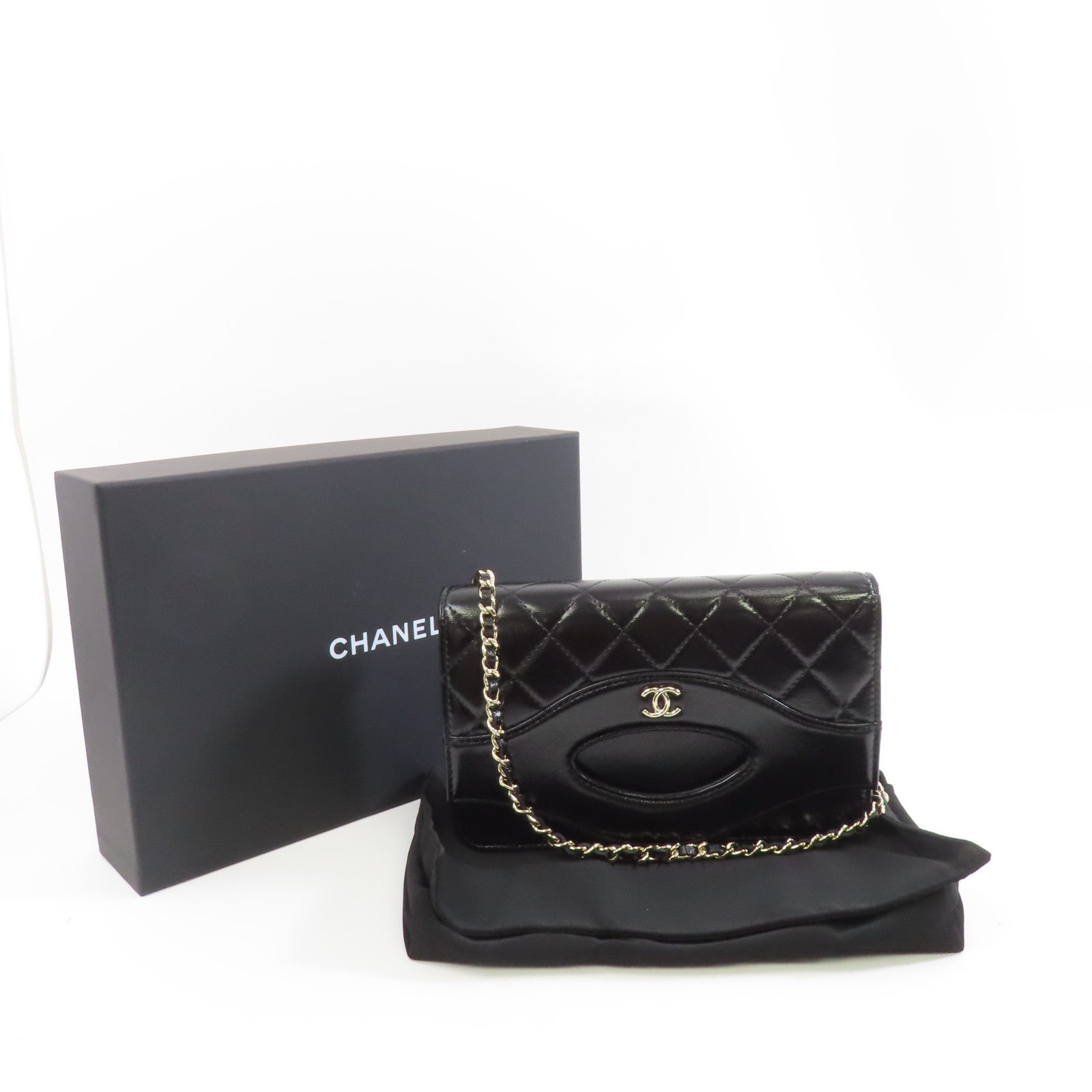 CHANEL 【激減優惠】菱格牛皮皮革Chanel 31 Wallet On Chain金扣鏈帶肩背袋黑色