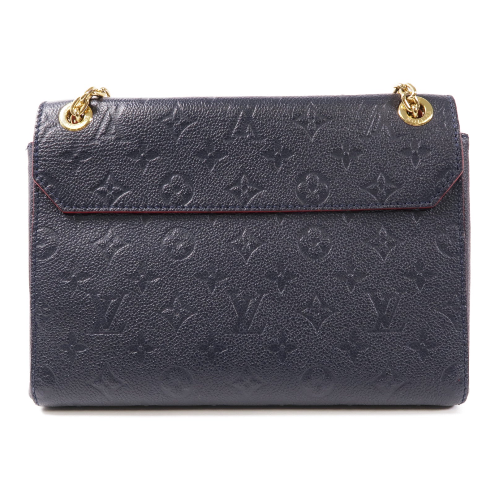 LOUIS VUITTON Monogram Empreinte Vavin PM金扣鏈帶肩背袋深藍色