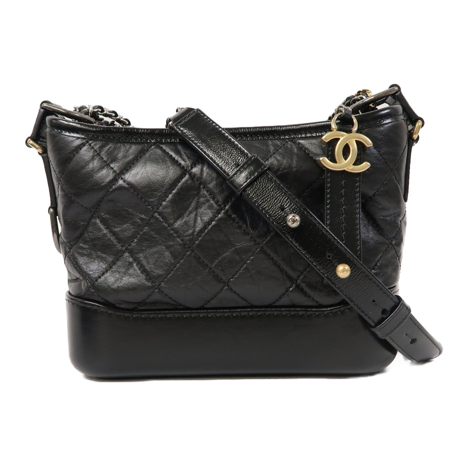 CHANEL 【激減優惠】菱格牛皮皮革Gabrielle鏈帶肩背袋黑色