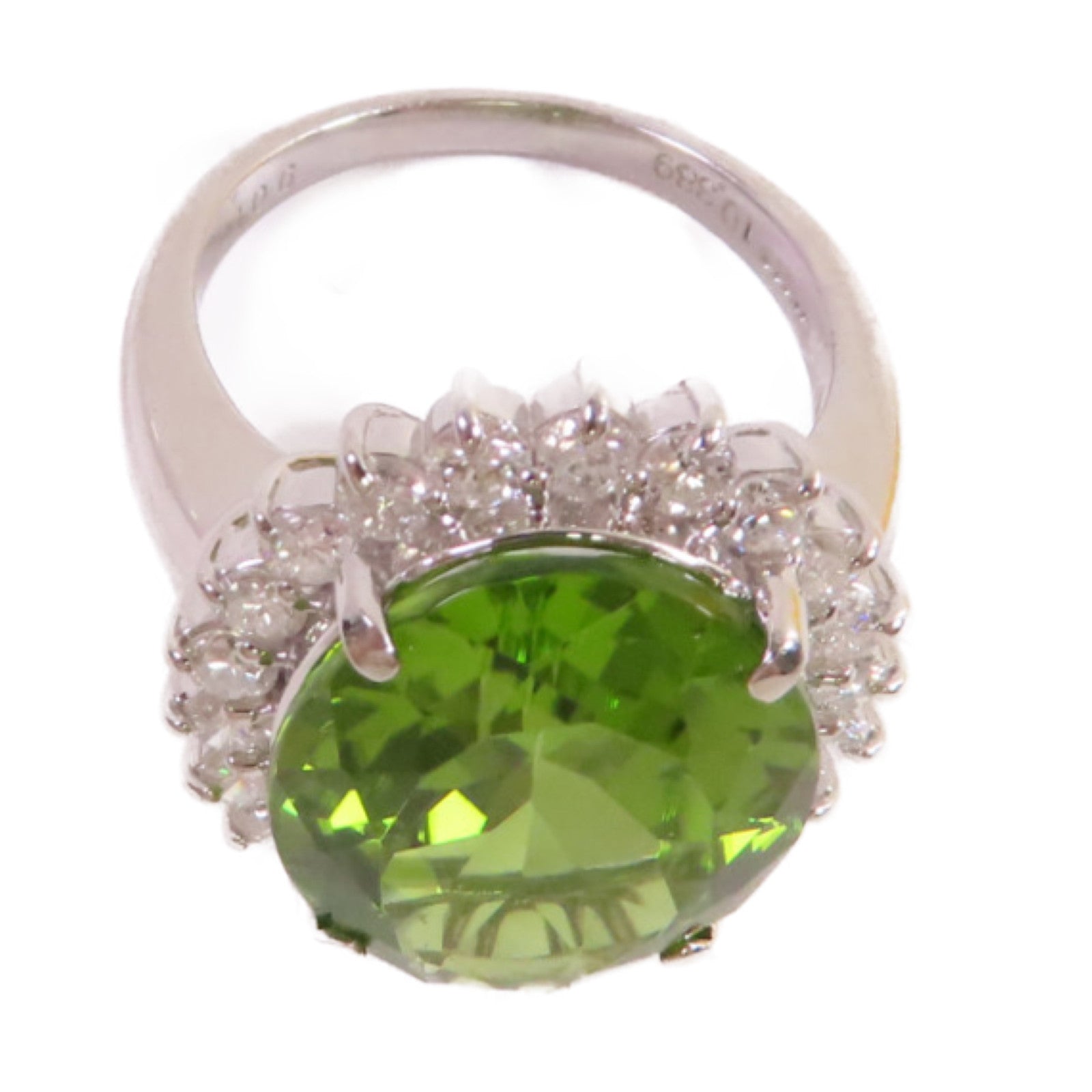 JEWELRY PT900鉑金Peridot Diamond Ring 10.389ct橄欖石/1.06ct鑚石戒指US#6