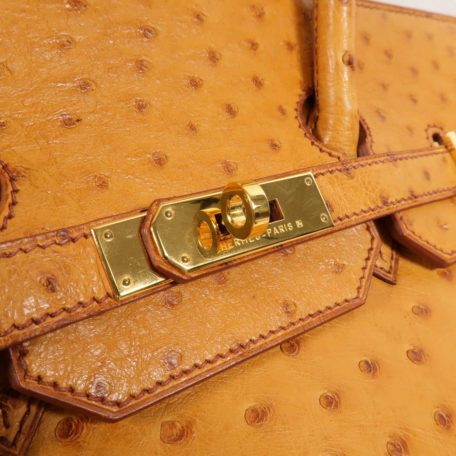 HERMES 鴕鳥皮革Birkin 35手挽袋Gold