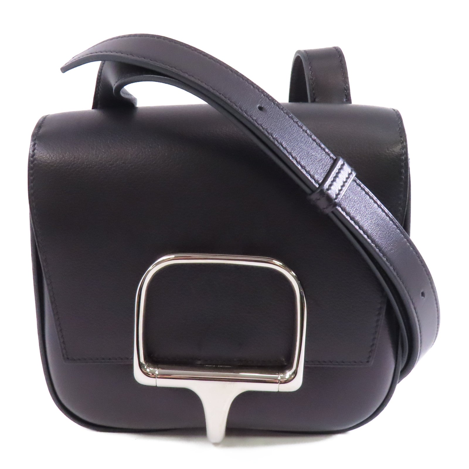 HERMES Evercolor皮革Della Cavalleria Mini銀扣肩背袋黑色